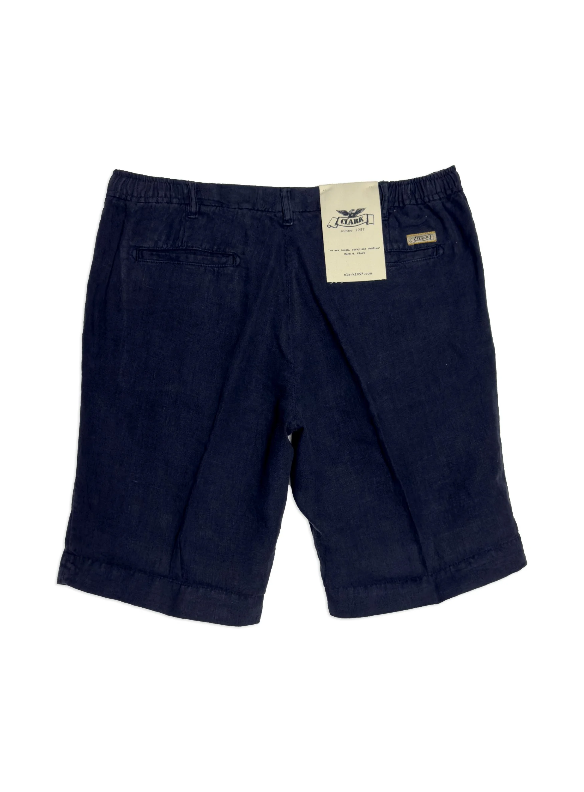 Bermuda Clark in lino con pinces frontale.