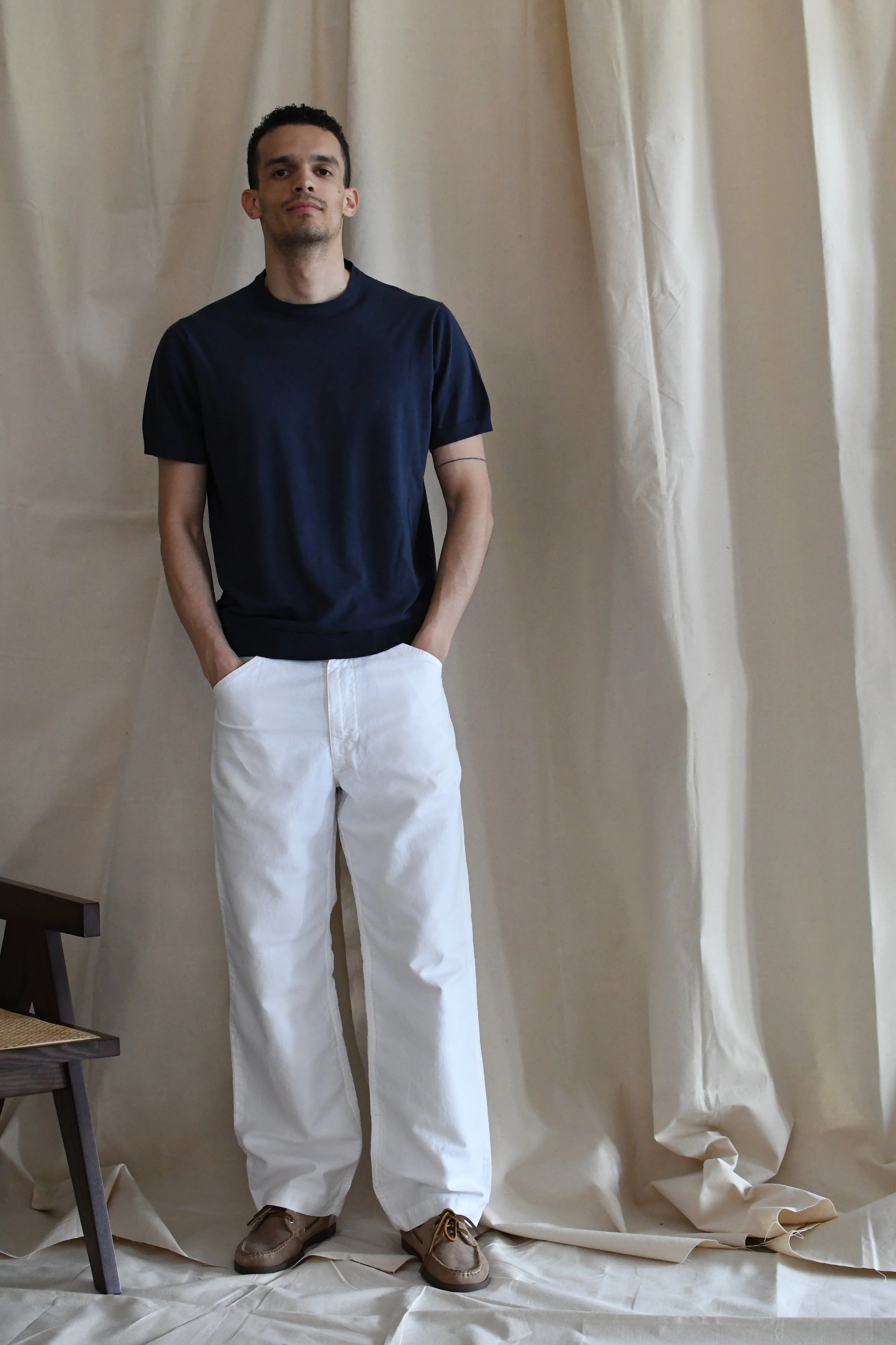 Pantalone Original Vintage Style relaxed fit in cotone e lino tinta unita