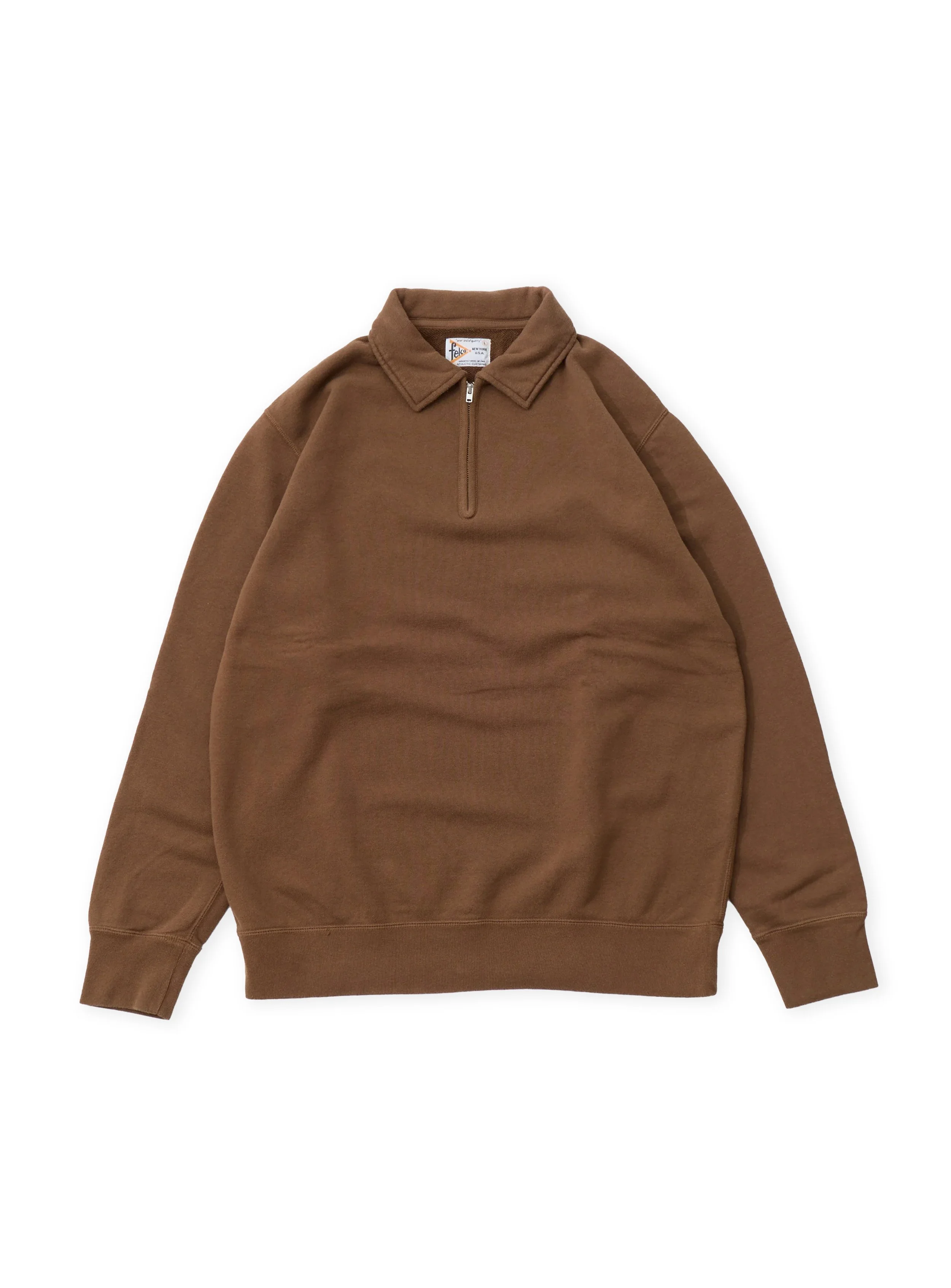 Felco - Polo Manica Lunga Half Zip Sweat 10oz French Terry Brown