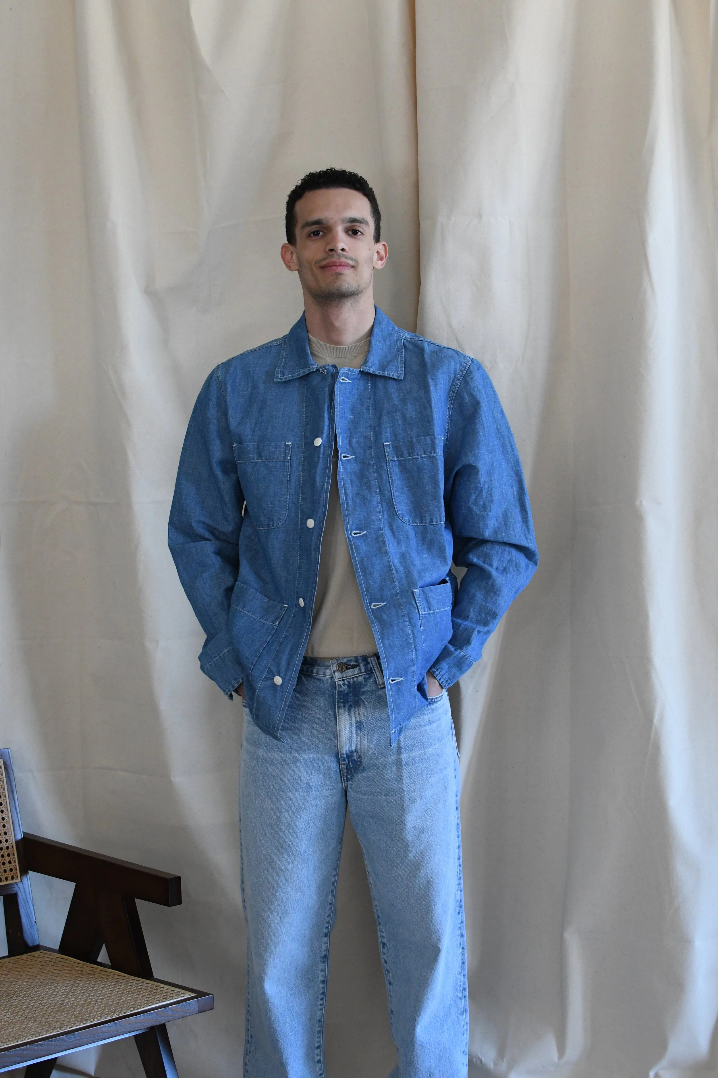 Giacca Chesapeake’s da lavoro sfoderata in cotone e canapa Chambray. Capo iconico heritage americano.