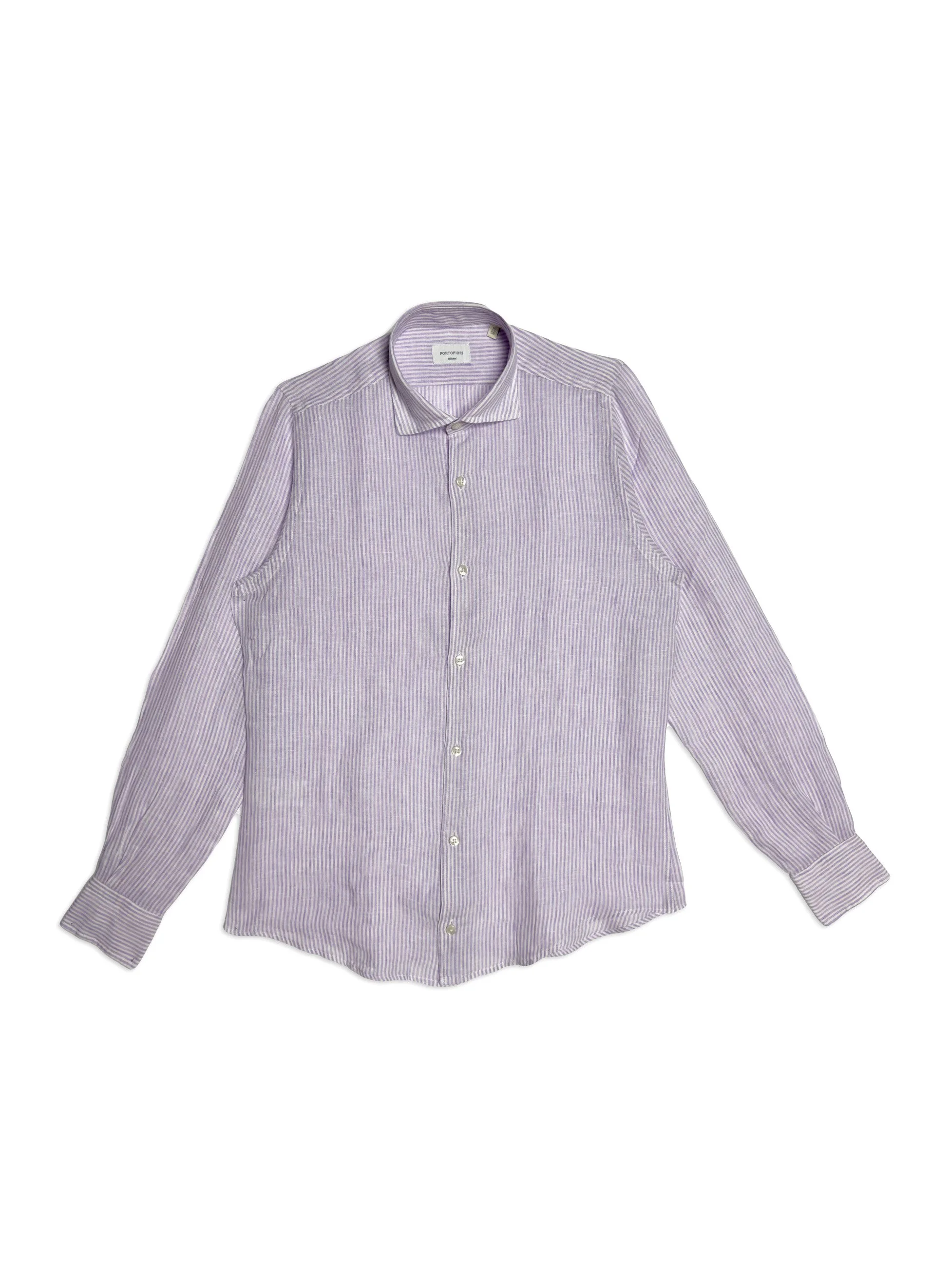 Portofiori - Camicia Lino Lilla/Bianco