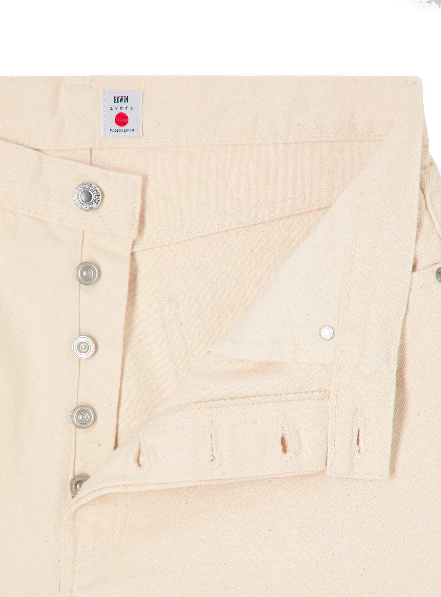Denim Edwin "Made in Japan". Jeans realizzato con un tessuto in denim naturale cimosato da 12,5 once.