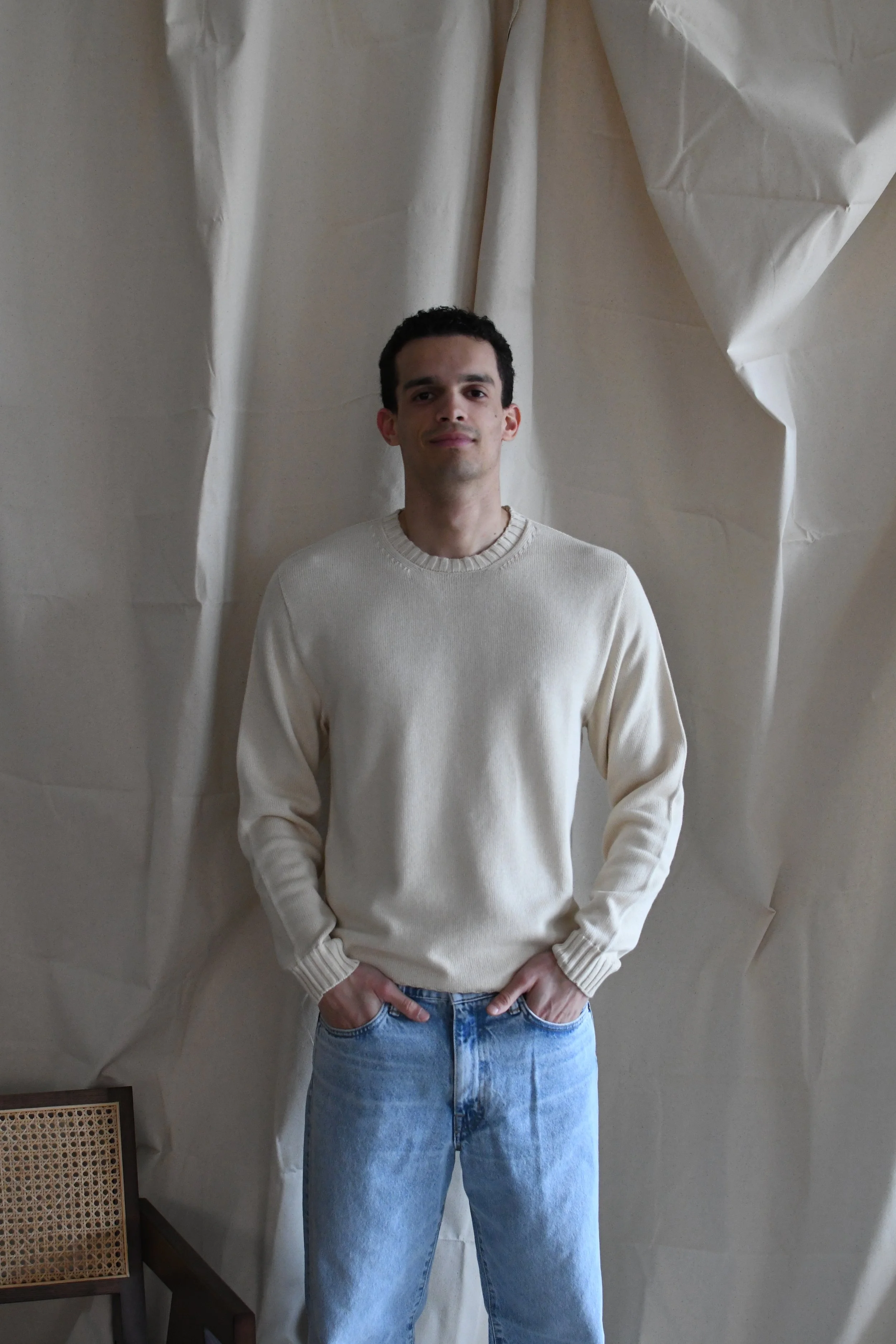 Maglia Scaglione girocollo tinta unita in cotone a manica lunga