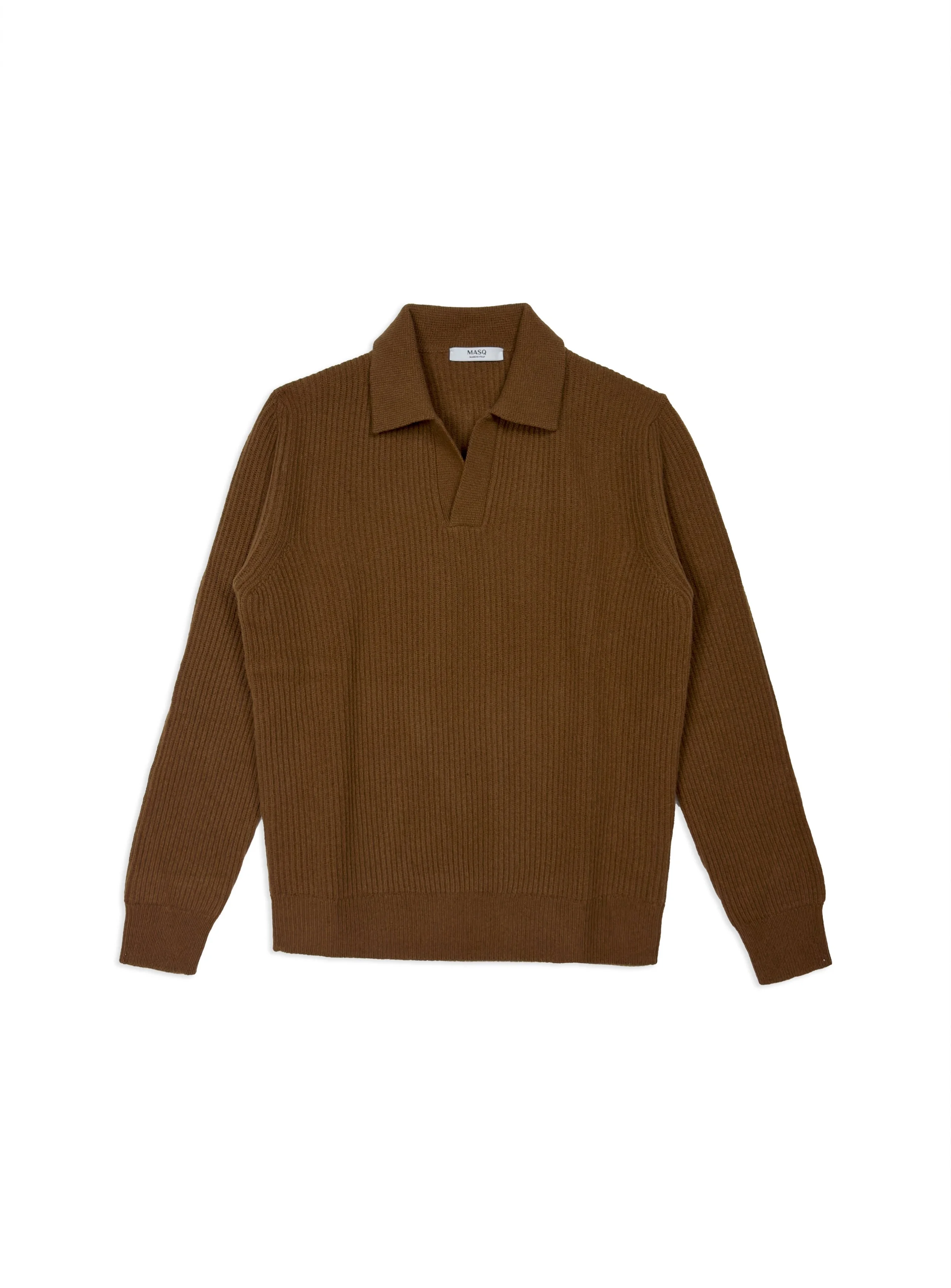 Polo Masq senza bottoni costa inglese tinta unita manica lunga in lana merino.