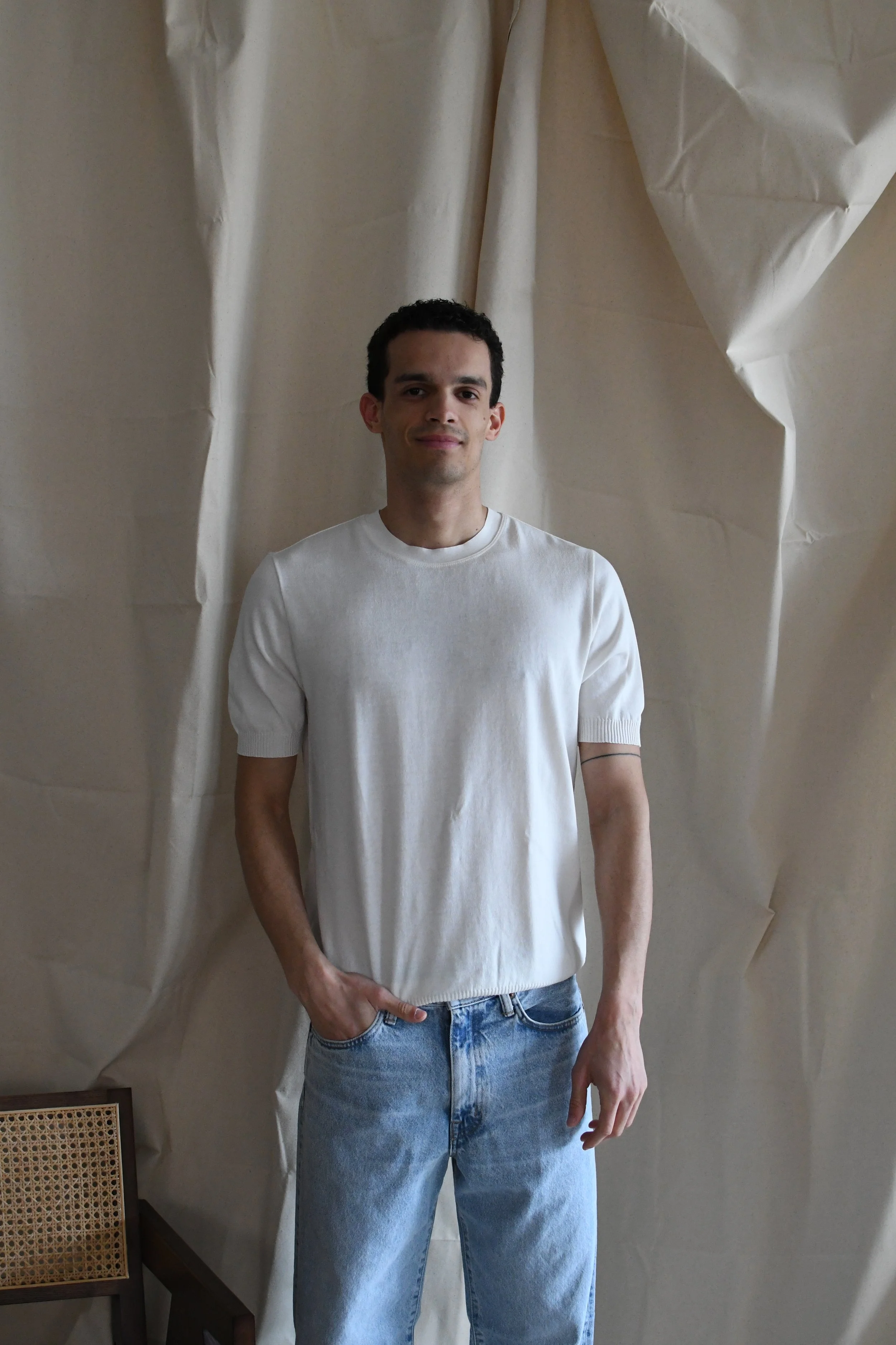 T-shirt in maglia Scaglione girocollo tinta unita in cotone a manica corta