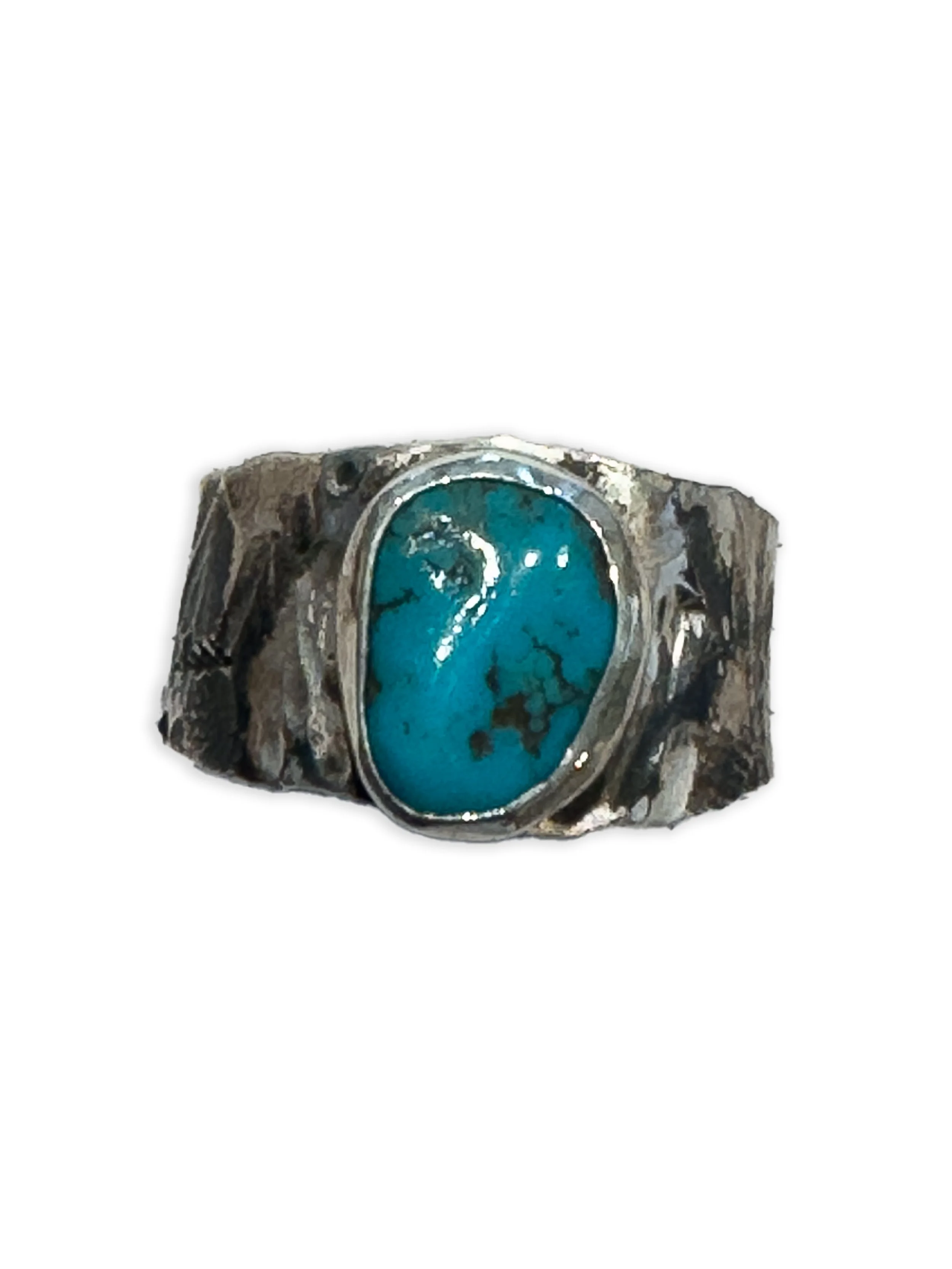 Anello in argento 925 con pietra turchese originale dei nativi americani. Lavorato e invecchiato a mano.