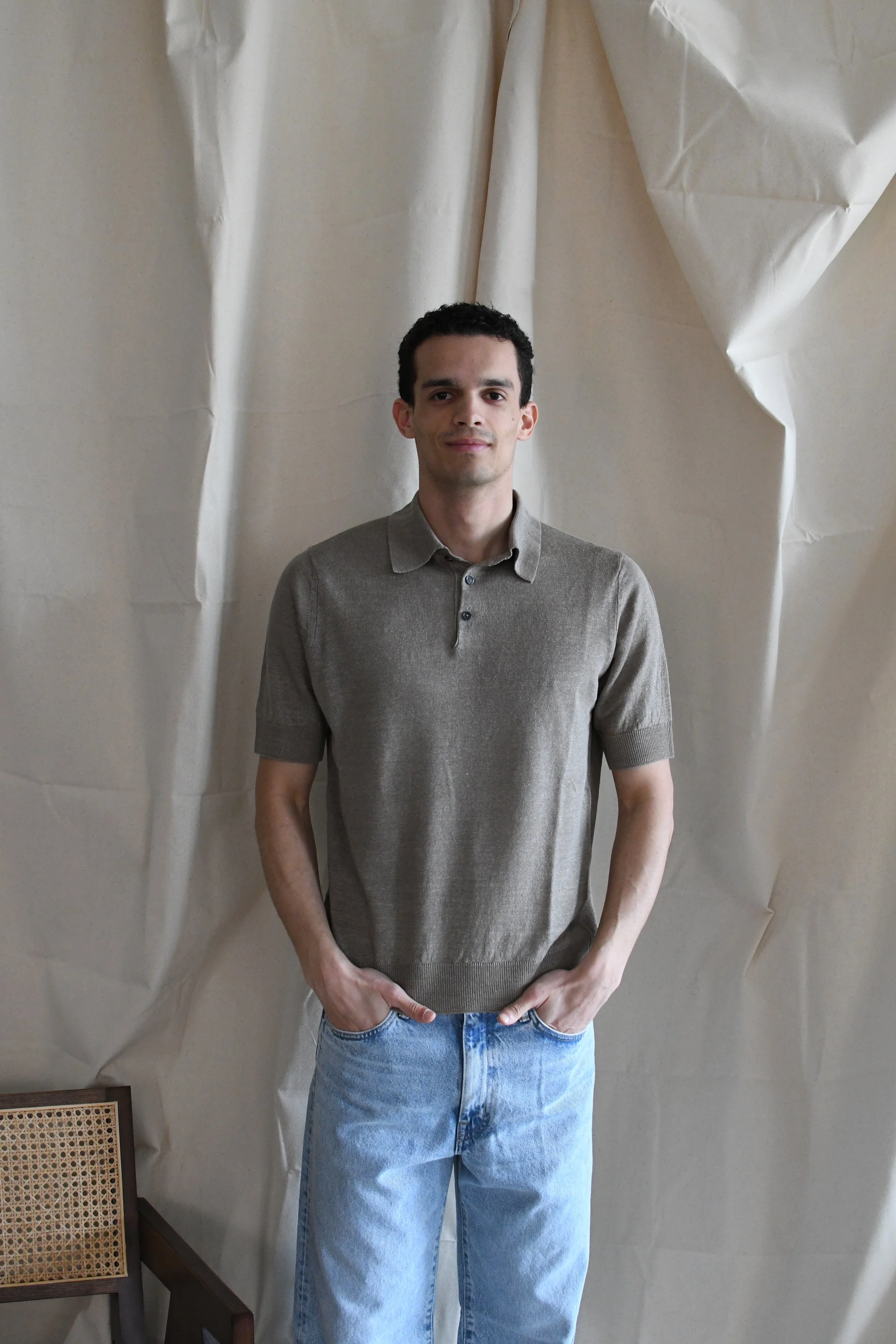 Polo Masq tinta unita a manica corta in lino.