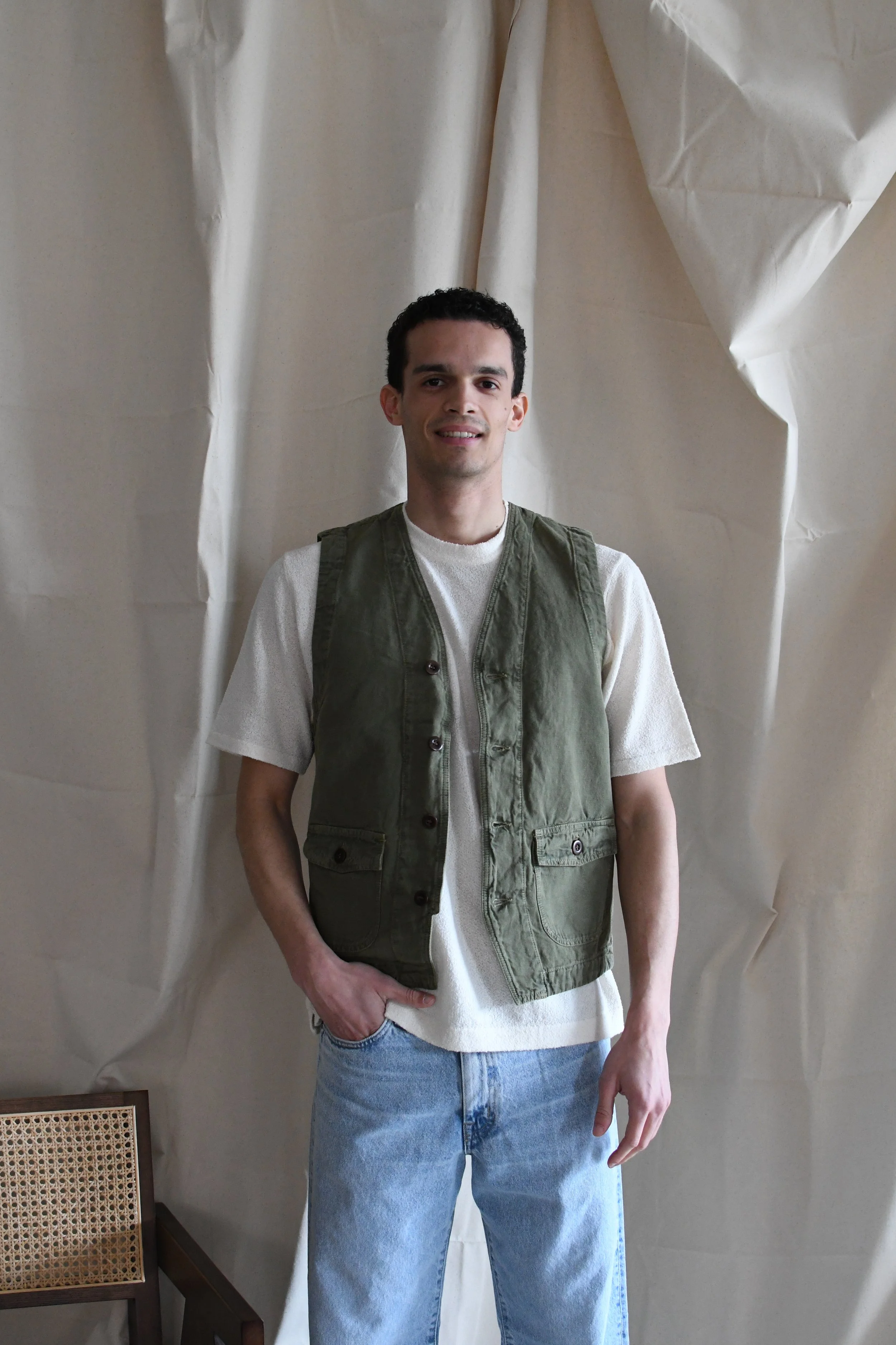 Gilet Chesapeake’s da lavoro sfoderato in lino e cotone effetto vintage. Capo iconico heritage americano.