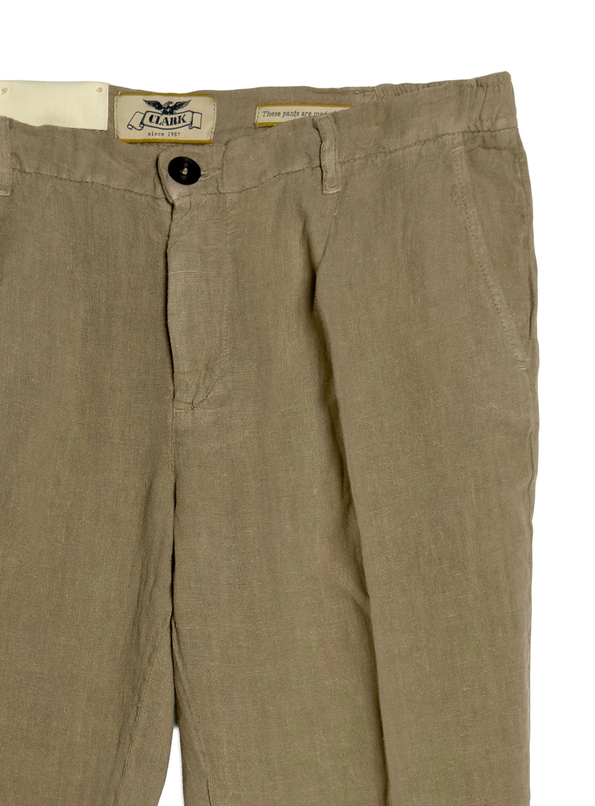 Pantalone Clark in lino con pinces frontale.
