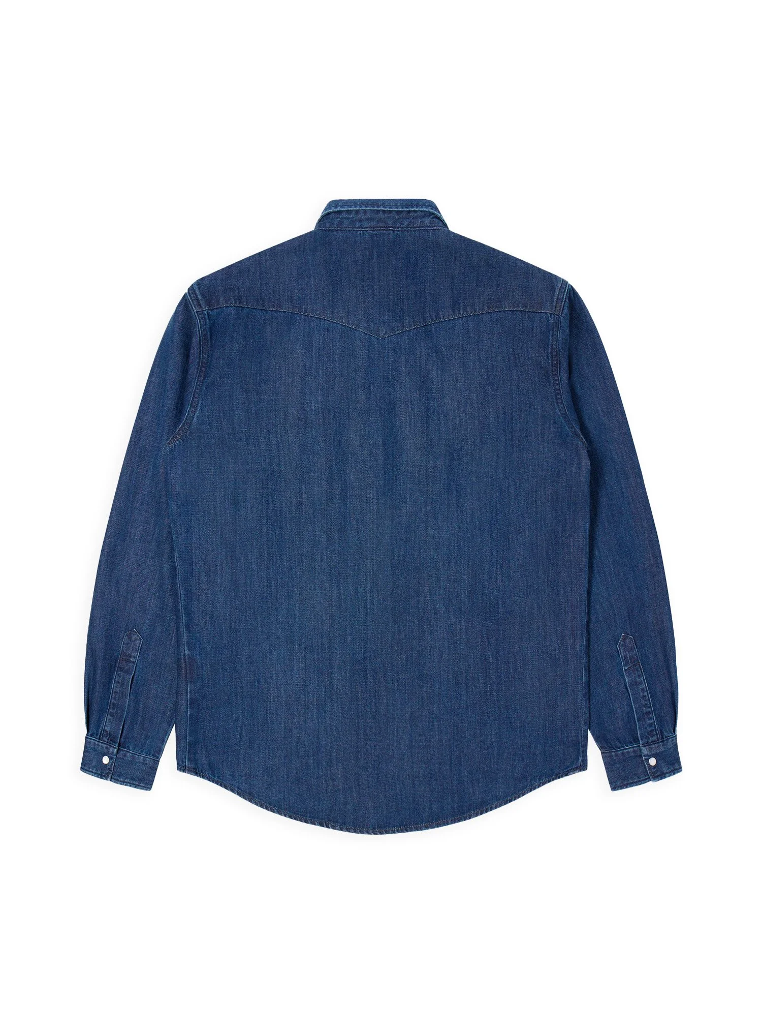 Camicia Edwin western tinta unita a maniche lunghe. Tessuto denim effetto non lavato.
