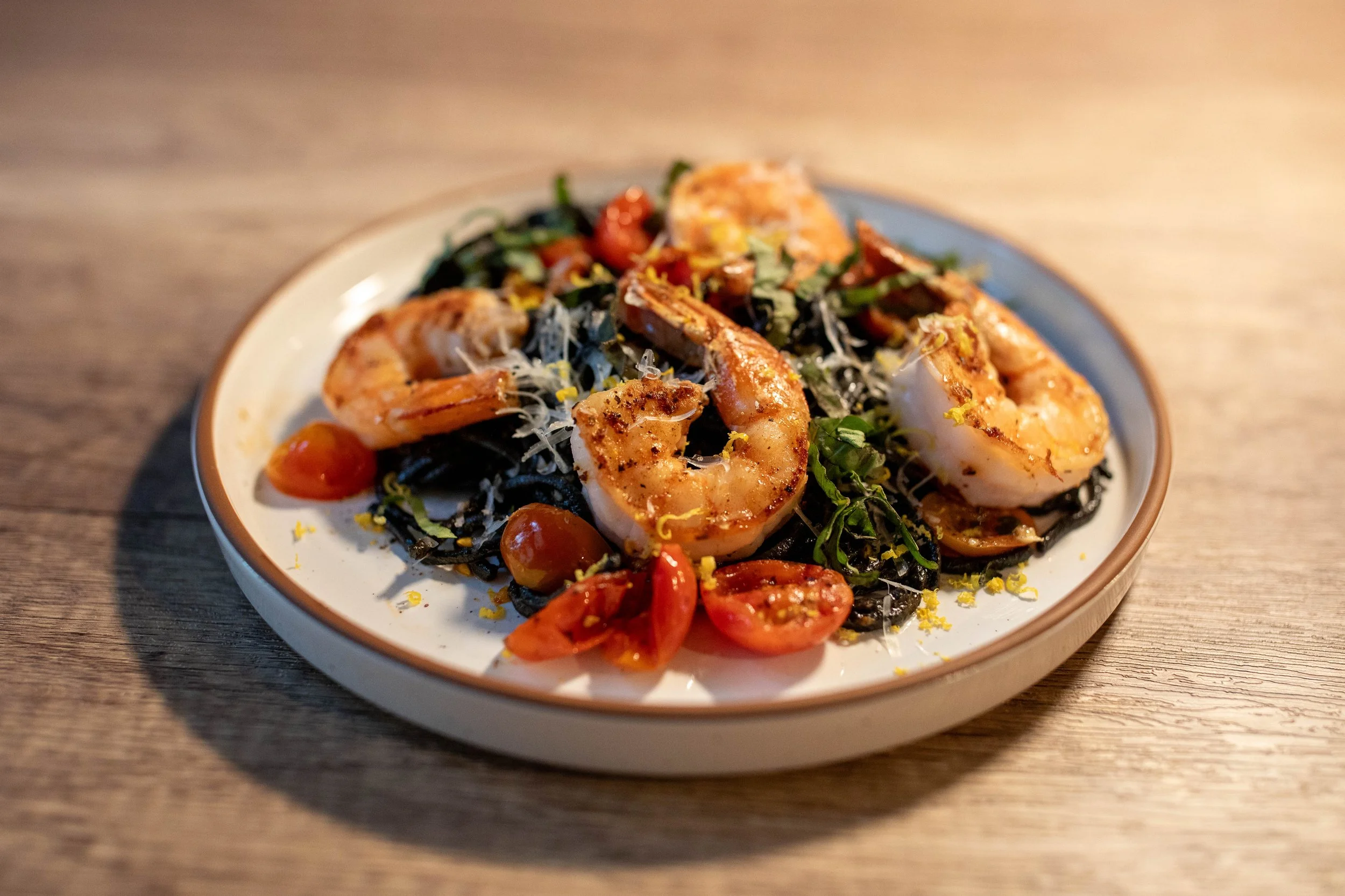 Squid Ink Pasta with Colossal Shrimp