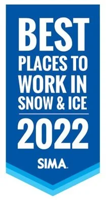 A vertical blue banner with white text that reads, 'Best Places to Work in Snow & Ice 2022, SIMA'.