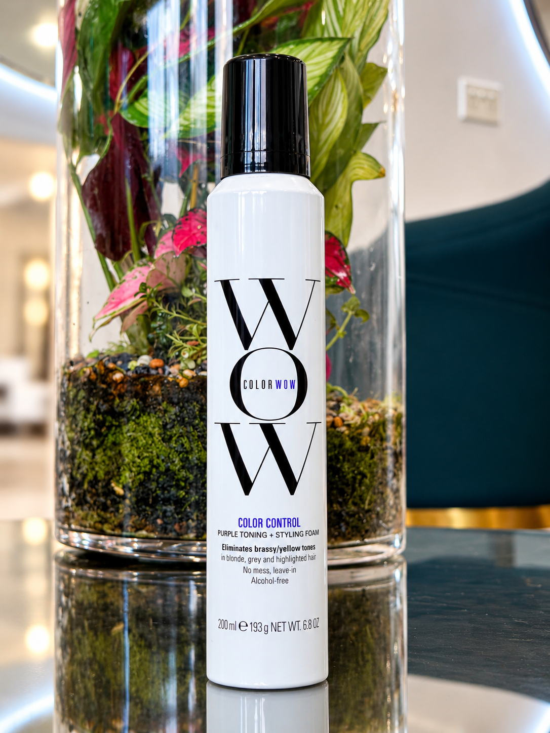 COLOR WOW Color Control Purple Toning + Styling Foam – Brass Neutraliser for Blonde, Grey & Highlighted Hair