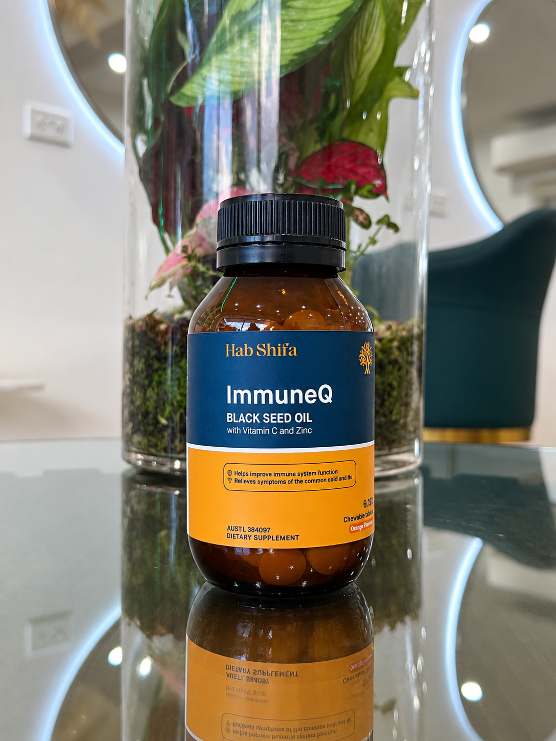 Hab Shifa ImmuneQ Black Seed Oil with Vitamin C & Zinc – Orange Chewable Tablets