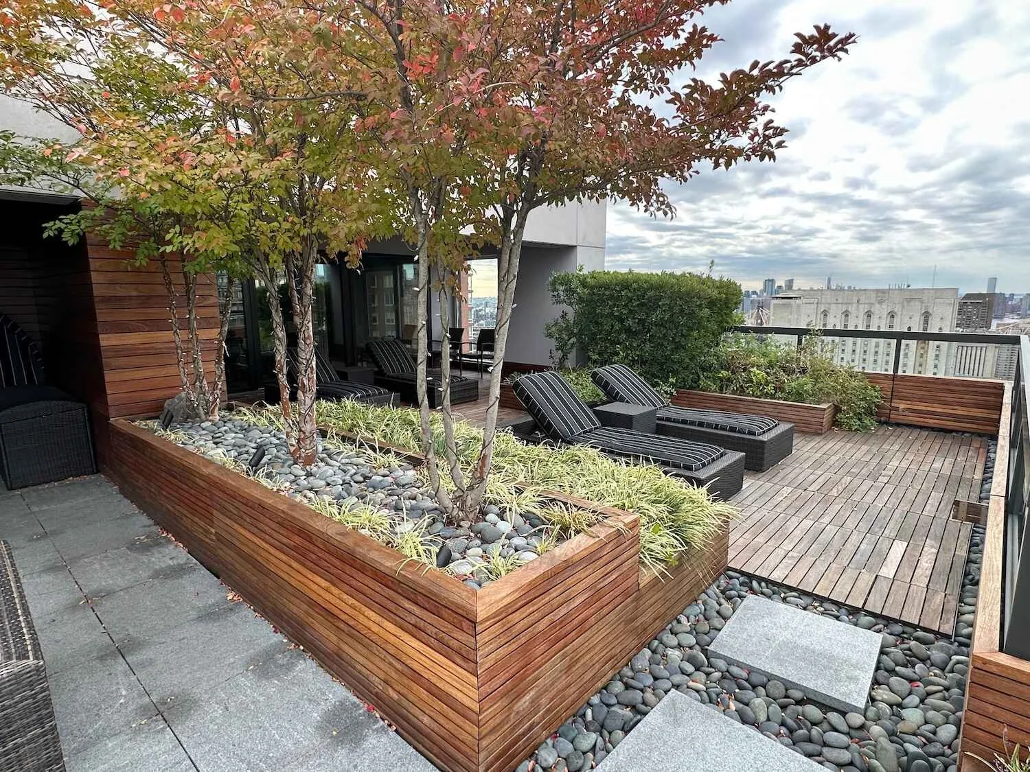 A wood deck on a commercial rooftop in Westchester County, NY