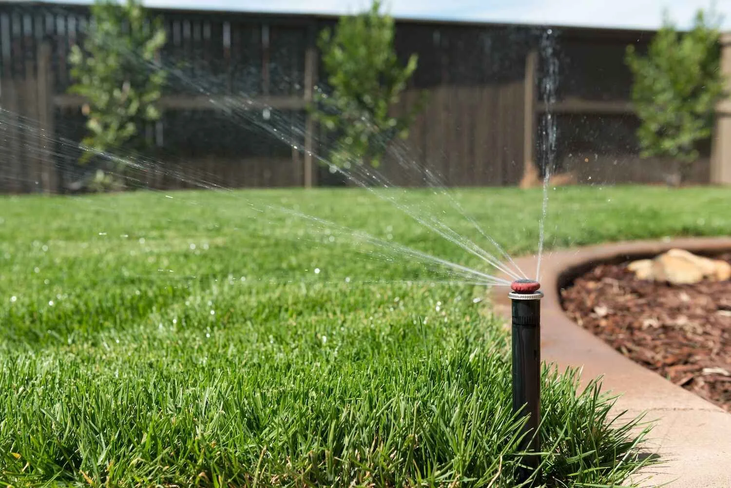 A residential irrigation system watering a lawn in Westchester County, NY