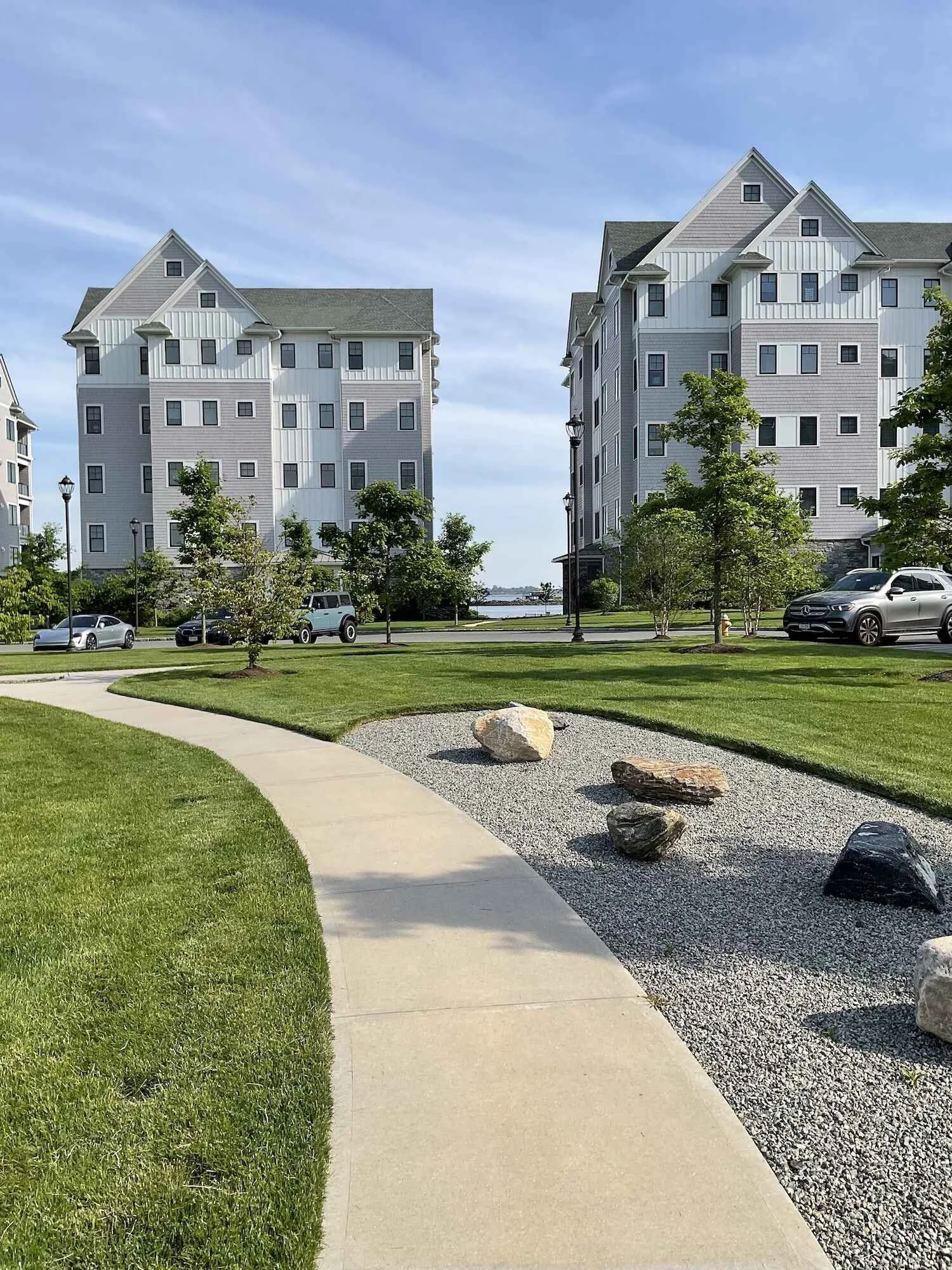 A walkway leading through a commercial apartment complex in Westchester County, NY
