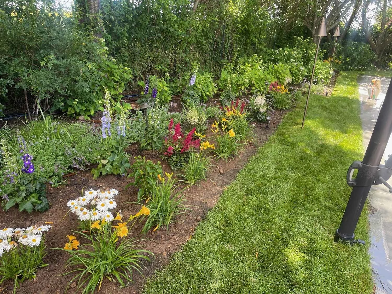 A residential yard with beautiful flower beds and plantings in Westchester County, NY