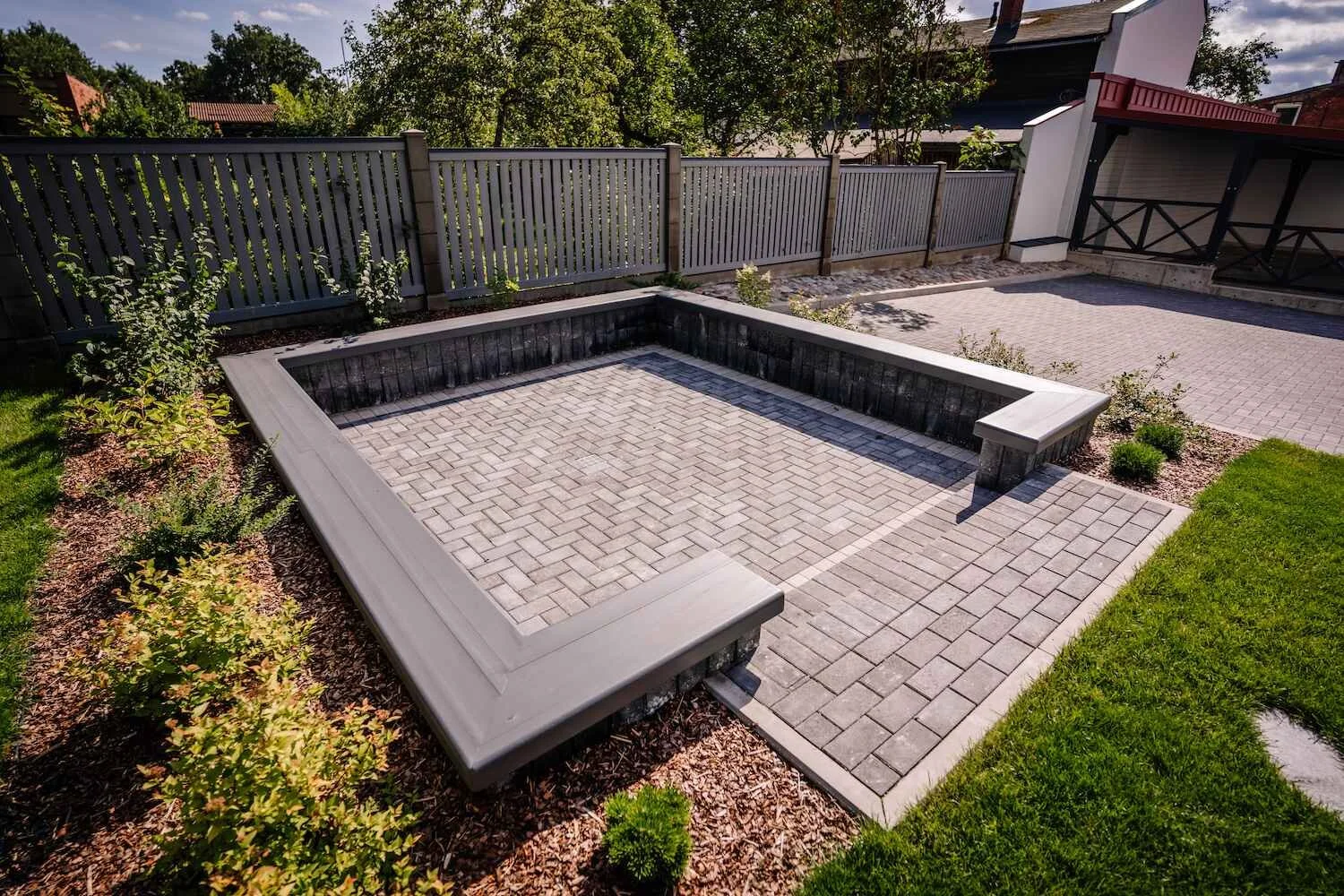 A stone seating wall in Westchester County, N