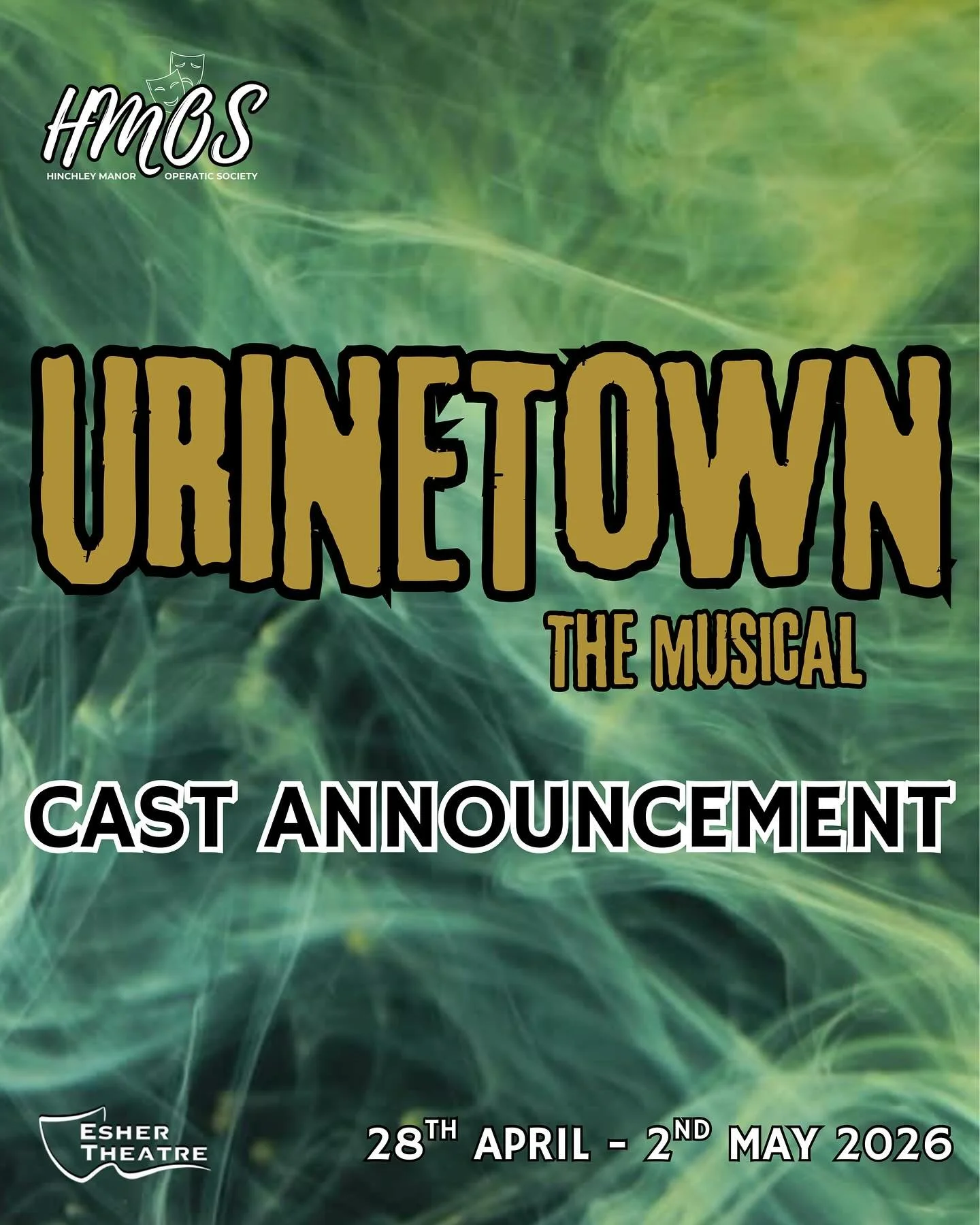 🎭 CAST ANNOUNCEMENT! 🎭

URINETOWN: The Musical 🚽🧻
📍 Esher Theatre
📅 28th April &ndash; 2nd May 2026

We are thrilled to reveal the incredible cast who will be bringing this wickedly funny, brilliantly satirical musical to life! Get ready for ou