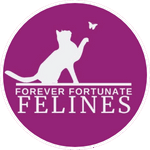Purple circular logo with a white silhouette of a cat and the text 'Forever Fortunate Felines'