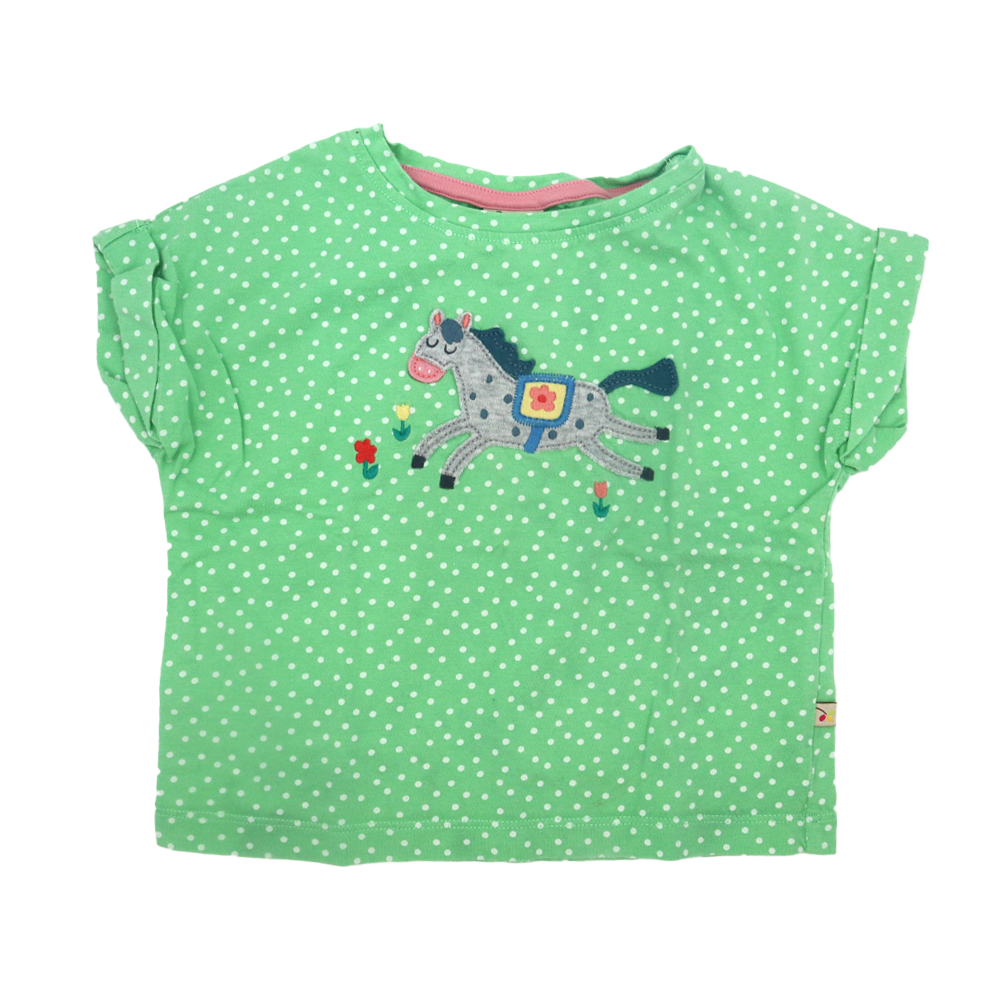 Frugi T-Shirt Grün mit Pferd Applikation 98/104