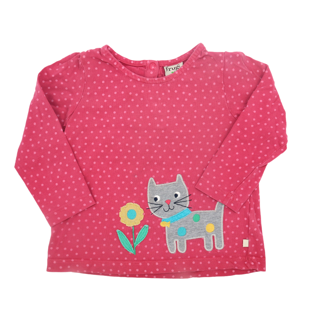 Frugi Langarmshirt Pink mit Punkten Katze 76/83