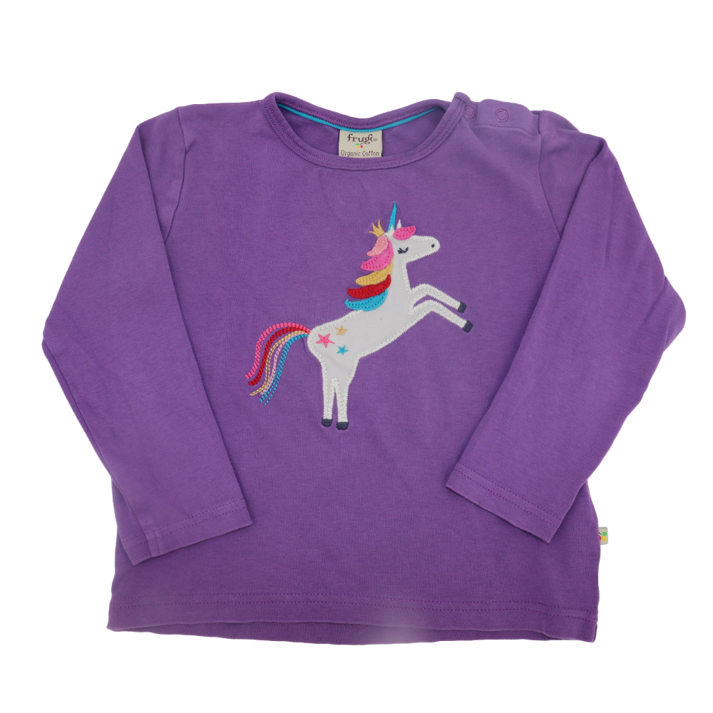 Frugi Langarmshirt Lila mit Einhorn Motiv 98/104