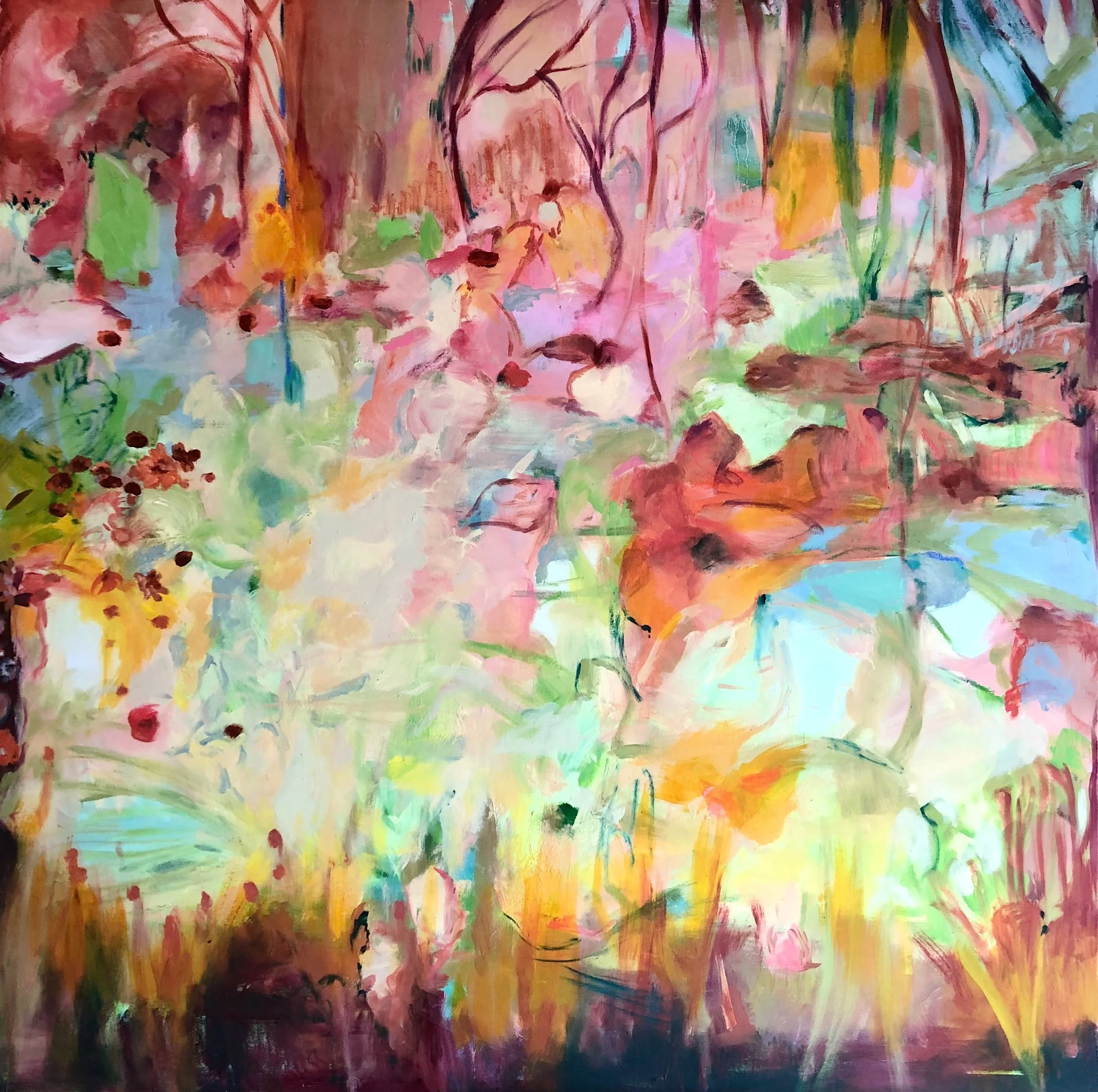 Watch the Stepping Stones, Oil , oil stick on canvas, 48 W X 60 H X 1.5 D inches