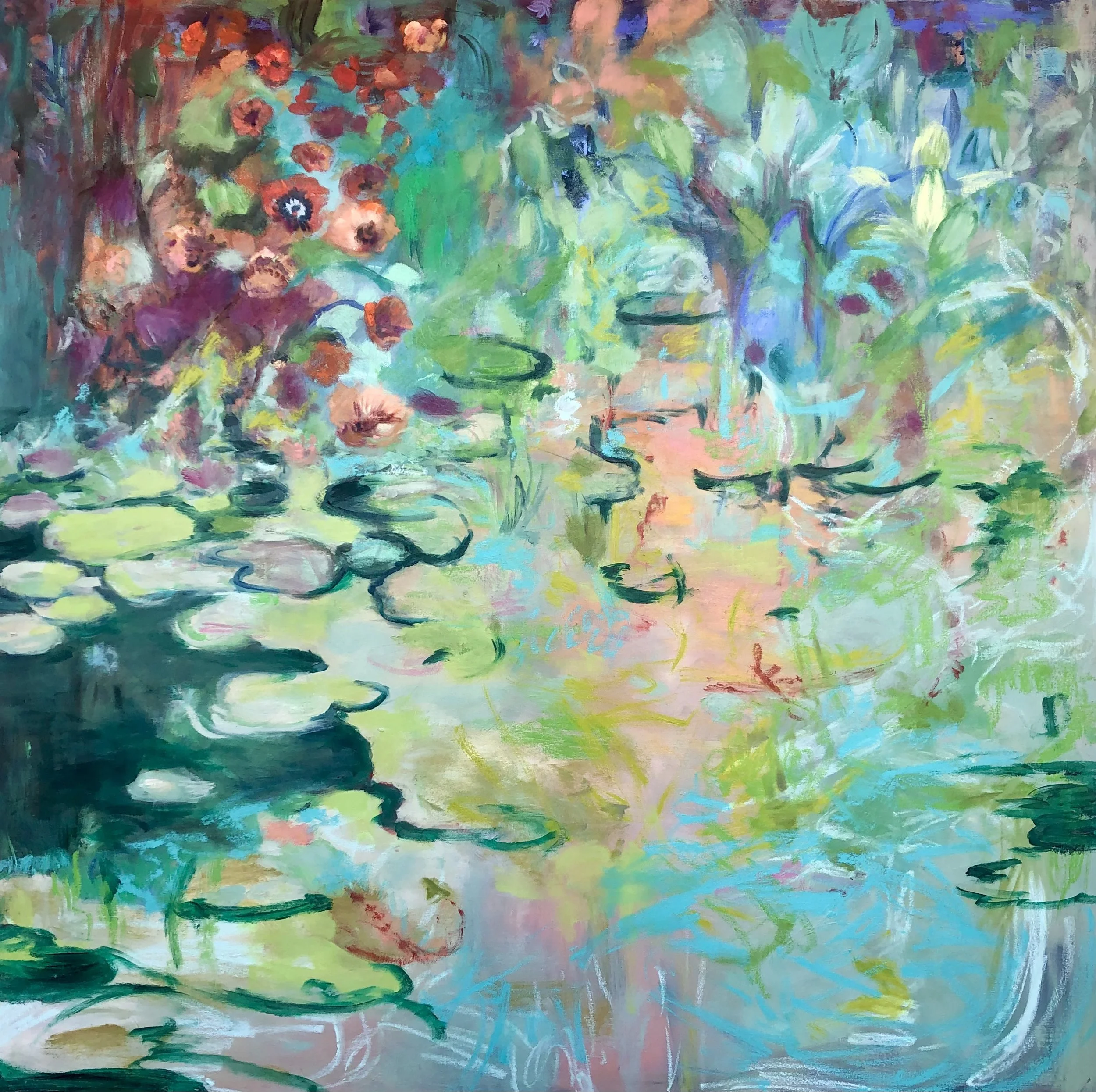 This May Hurt A Lot, oil paint, oil stick on canvas, 48H X 48 W X 1.5 D inches