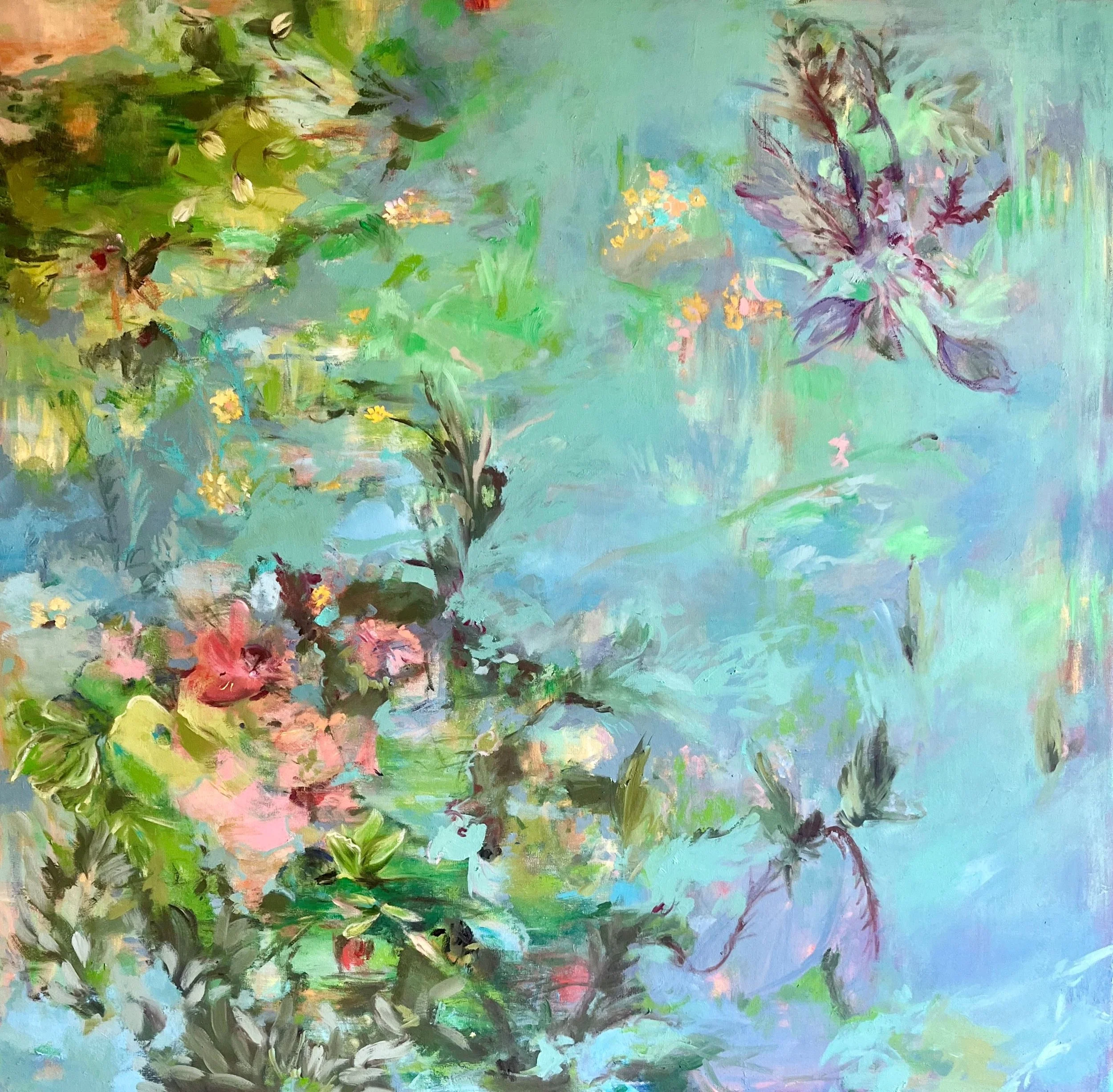 The River Stood Up and Walked Away, oil paint and oil stick on canvas, 48H X 48 W X 1.5 D inches