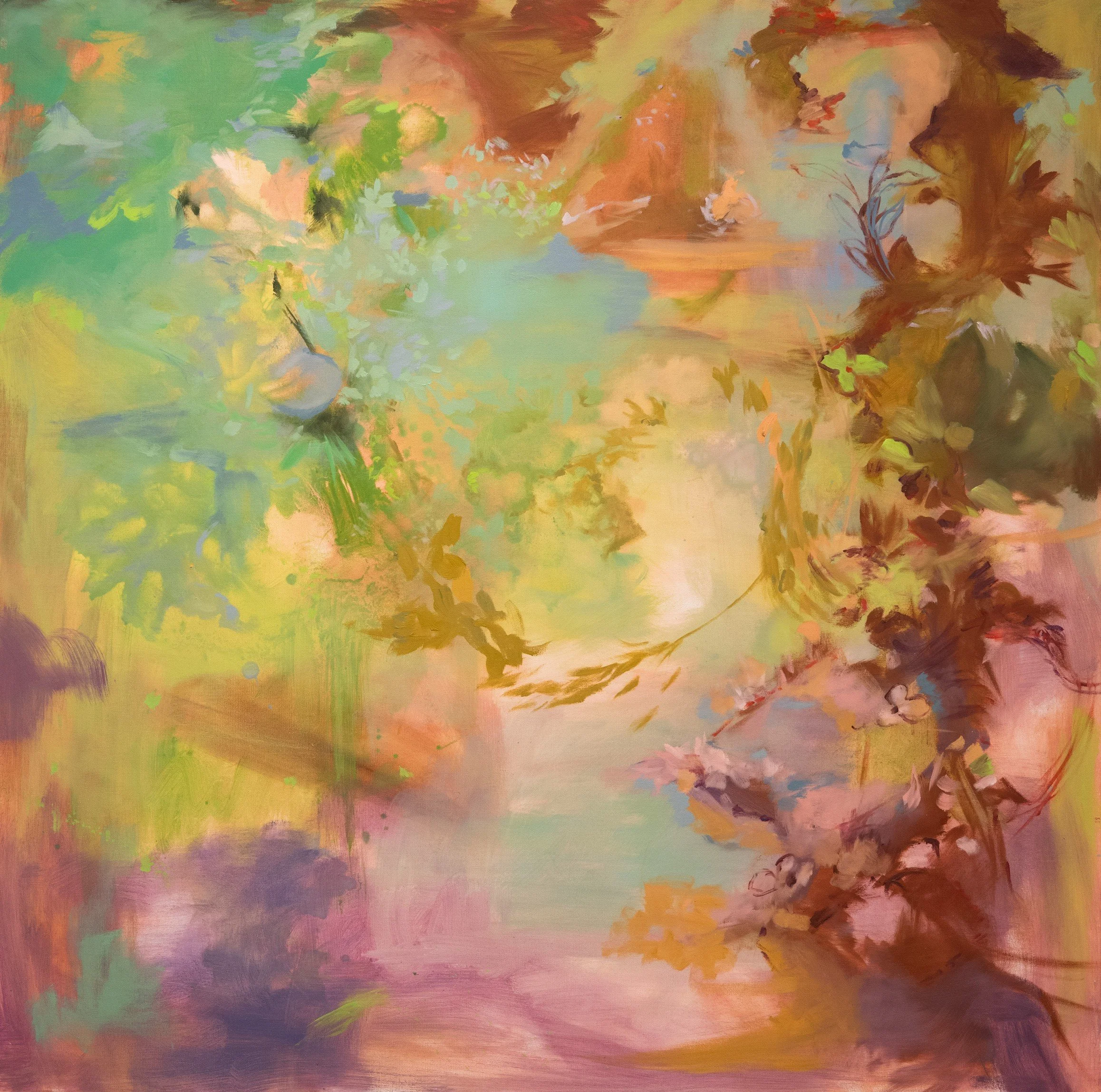 I Am a Damsel of Thorns, oil paint on canvas. 48 X48 X 1.5 D inches