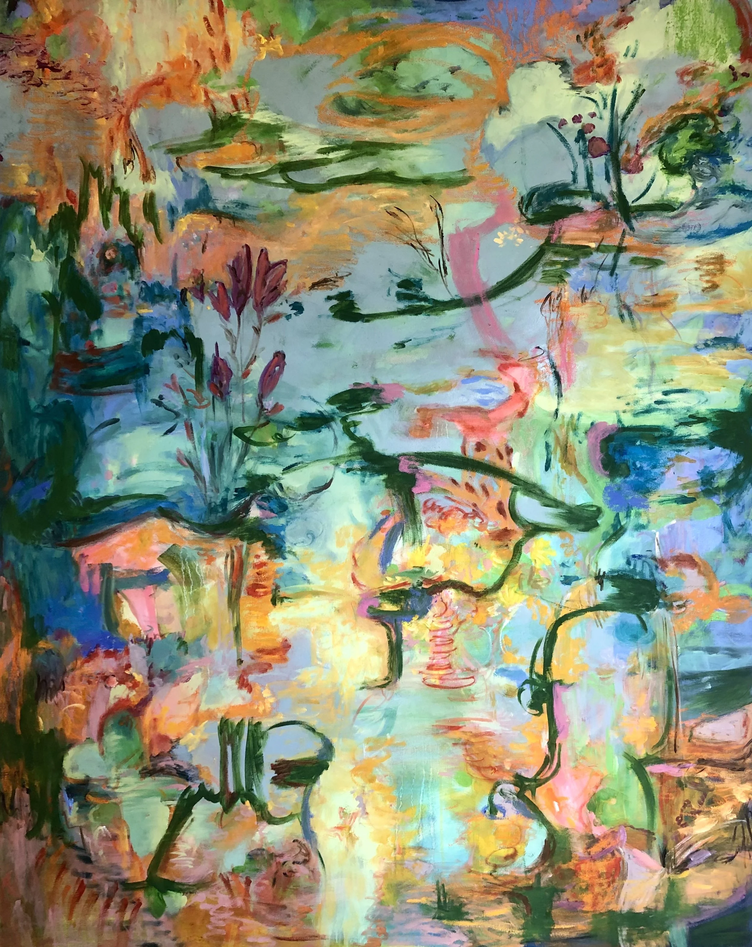 A Lively Dying, Oil , oil stick, pastel on canvas, 60 H X 48W X 1.5 D inches