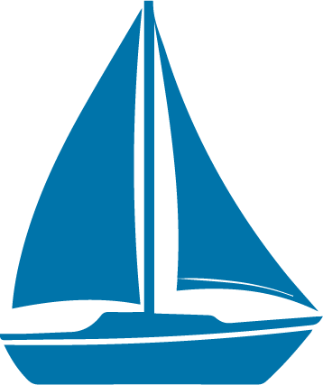 Blue silhouette of a sailboat