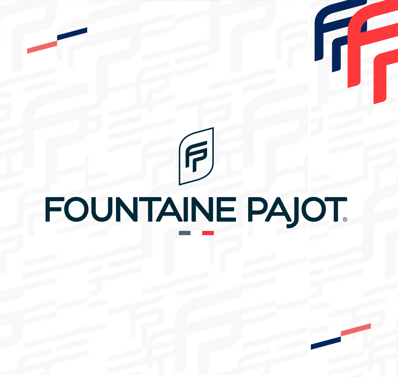 Fountaine Pajot logo with a stylized "F" design, accompanied by subtle colored accents on a white background.