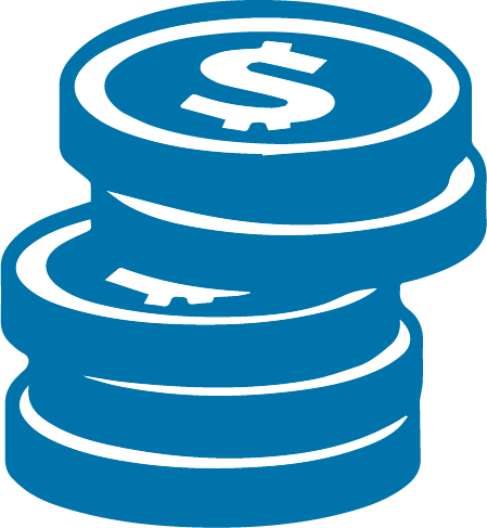 Stack of blue coins with dollar signs