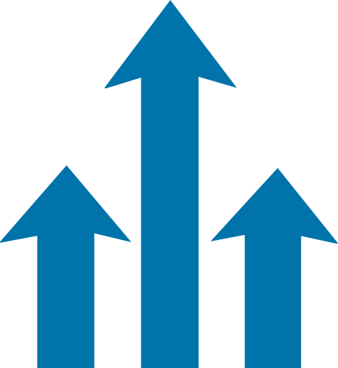 Three blue upward arrows symbolizing growth or increase.