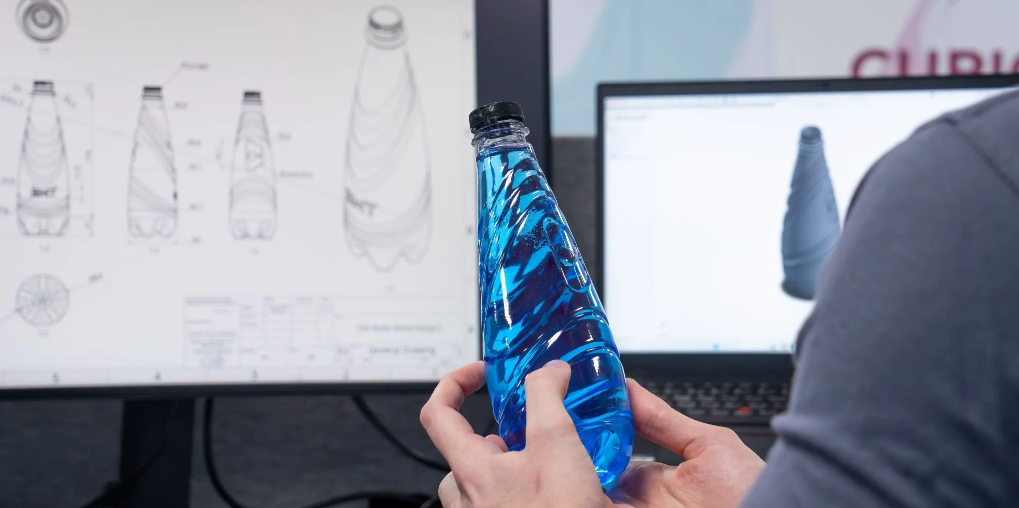 BMT prototyped bottle, with CAD and 3D drawing