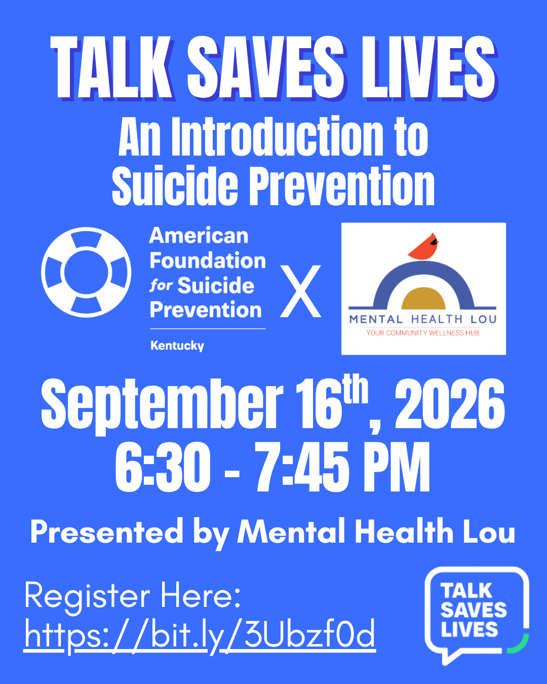 Talk Saves Lives (Virtual) Presented by Emily Vicars