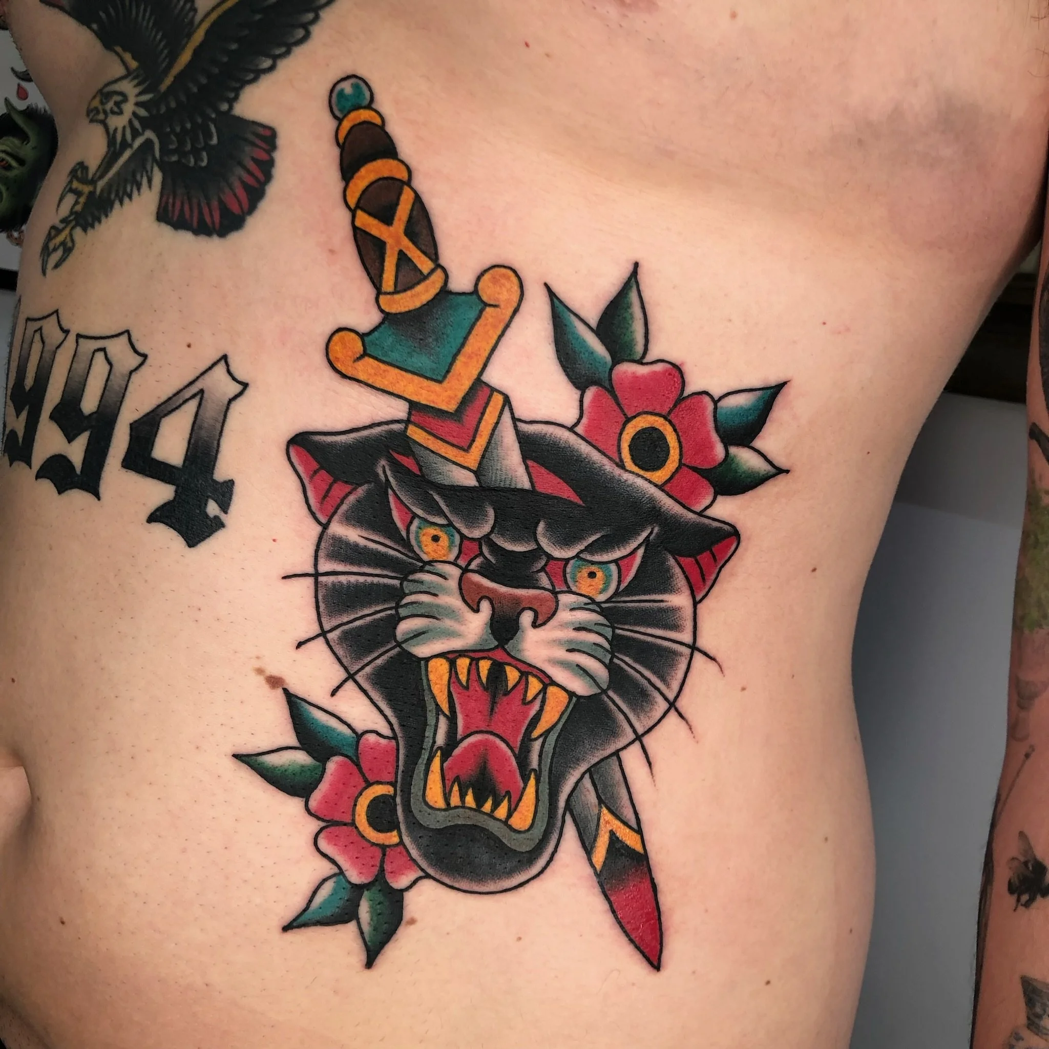 Traditional tattoo Vojta Balej panther panter prague