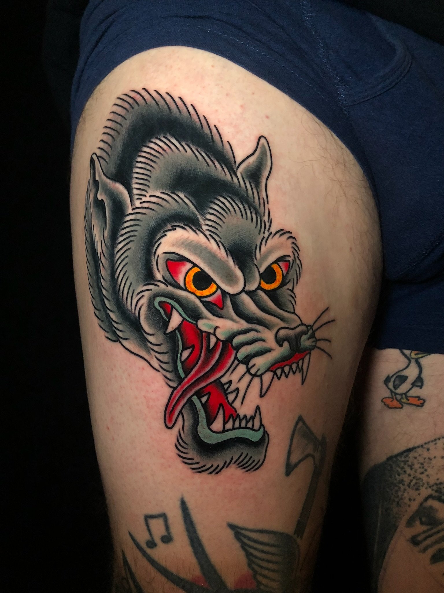 Traditional tattoo Vojta Balej wolf prague
