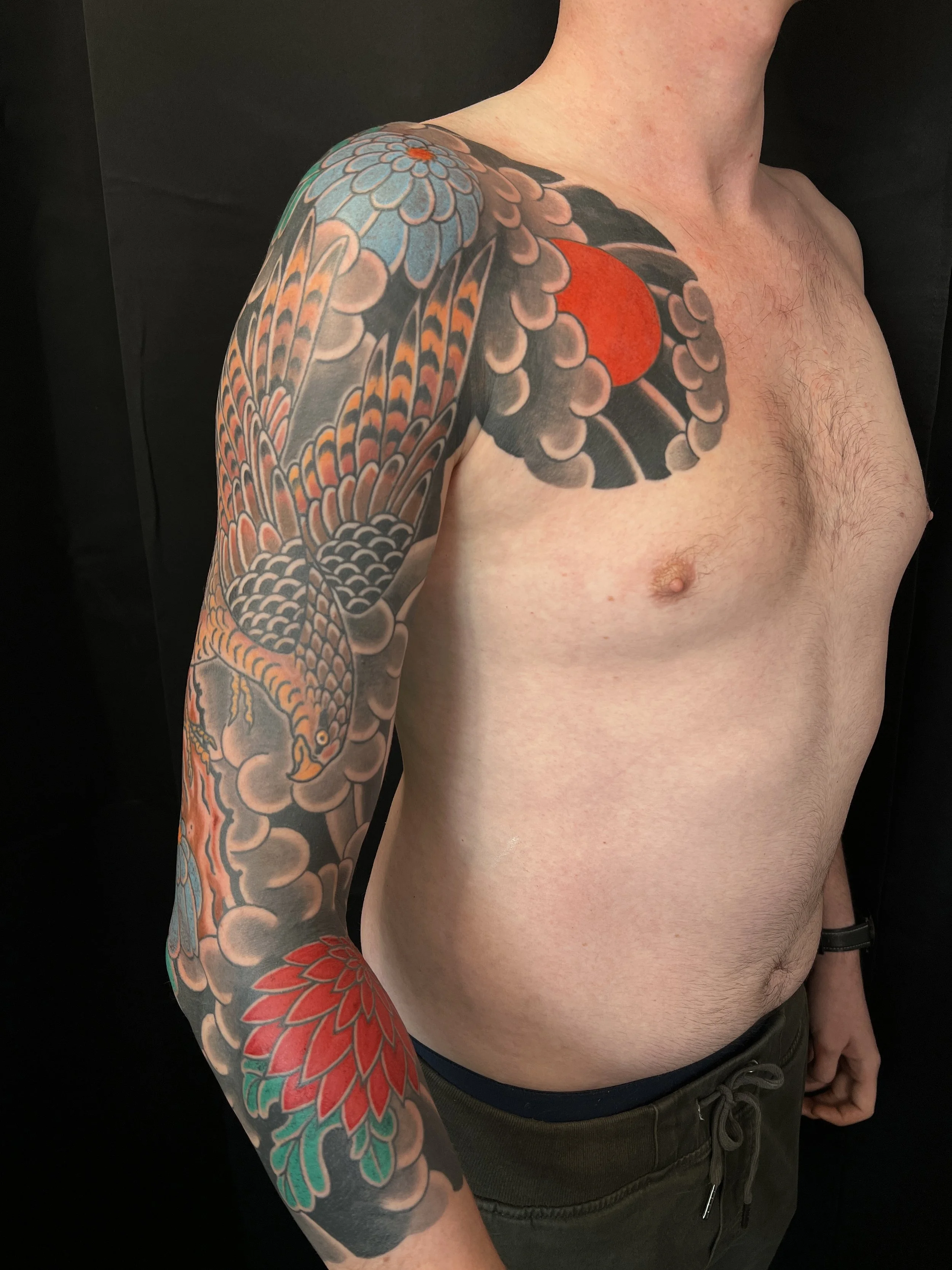 Japanese hawk sleeve Tattoo Scott Ellis prague
