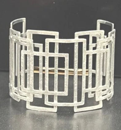 Overlap Statement Rectangle Silver Cuff