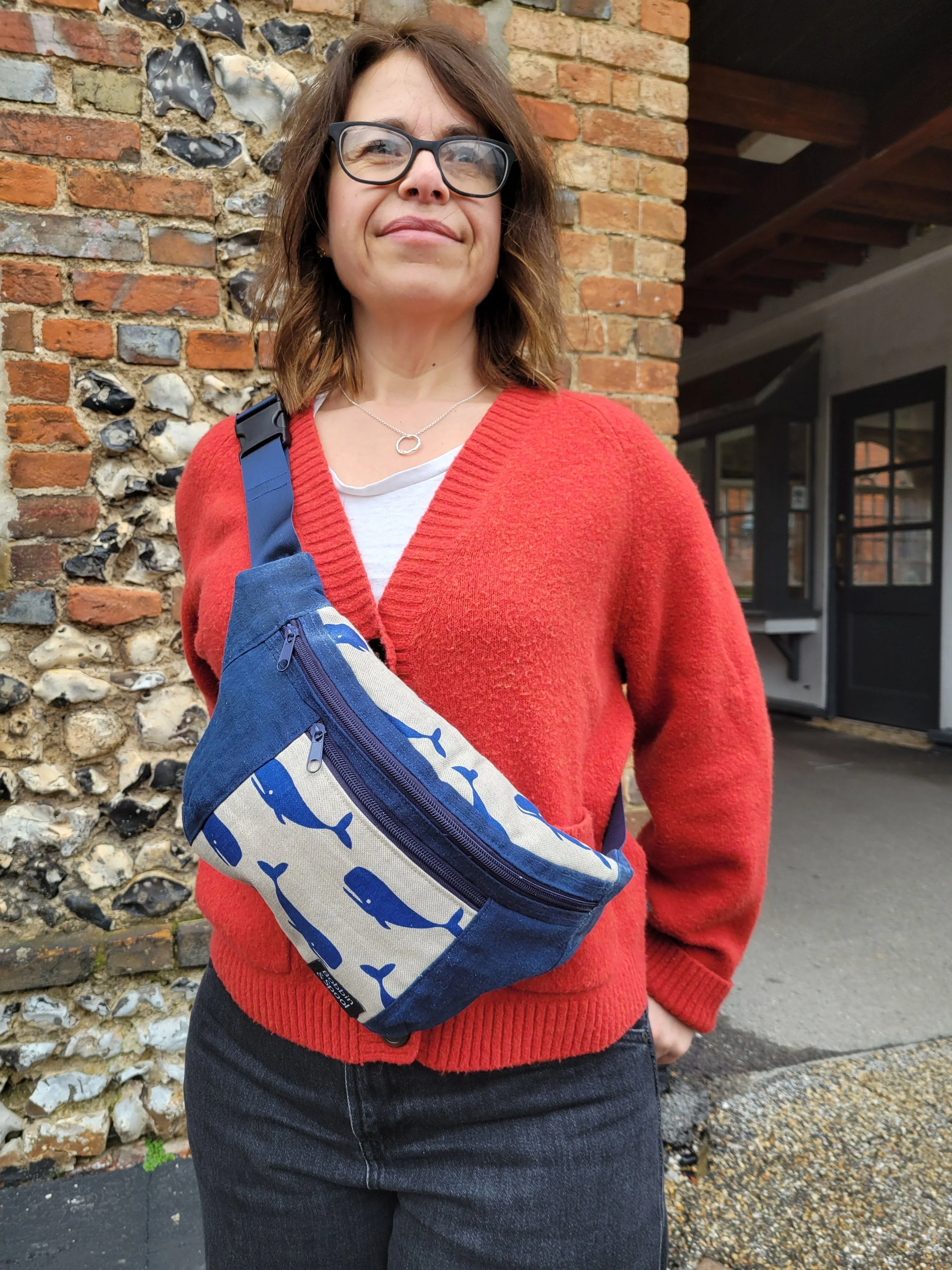 Blue whale bum bag across the chest.jpg