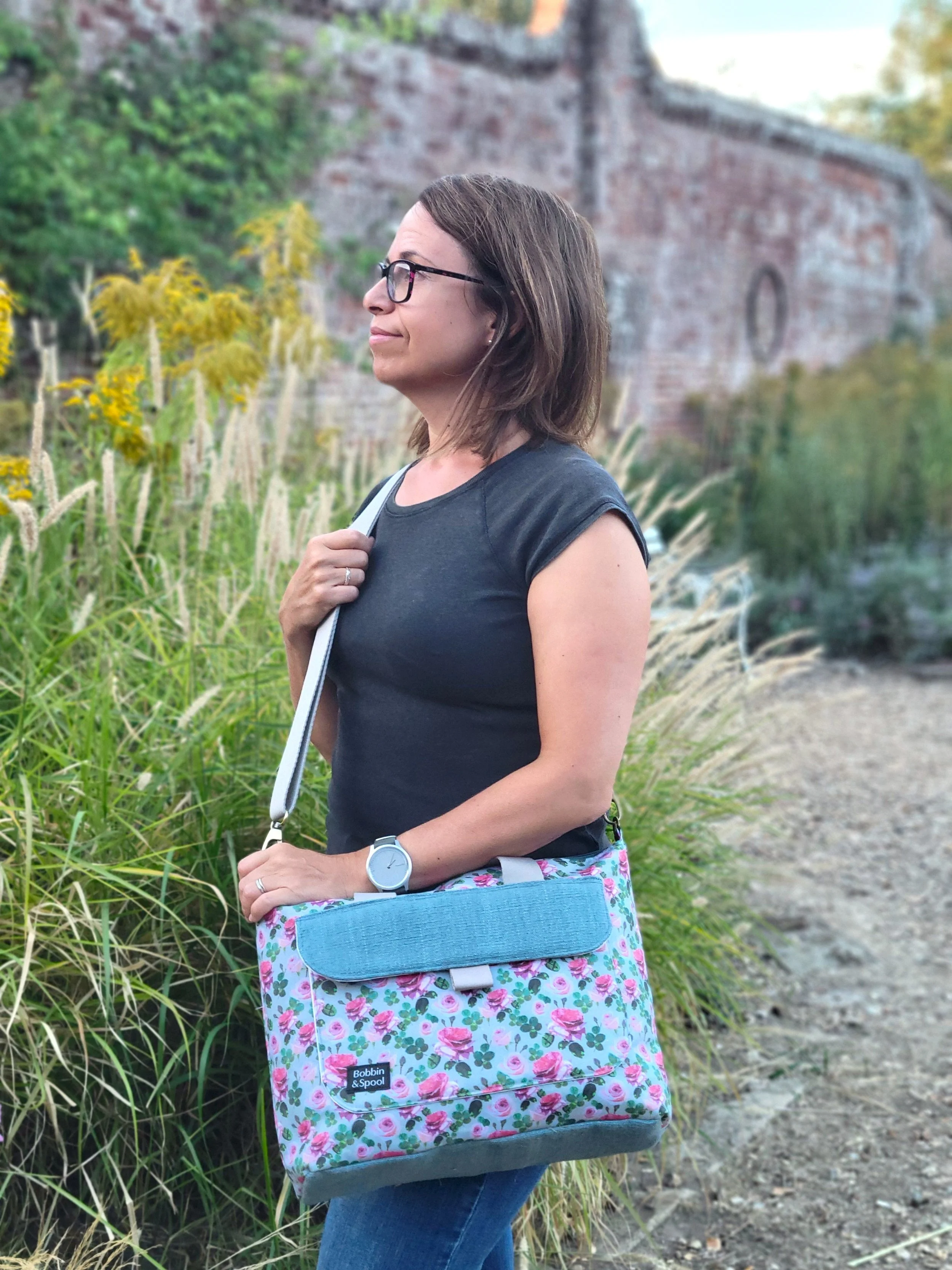 Front view of Botanica rose tote with shoulder strap.jpg