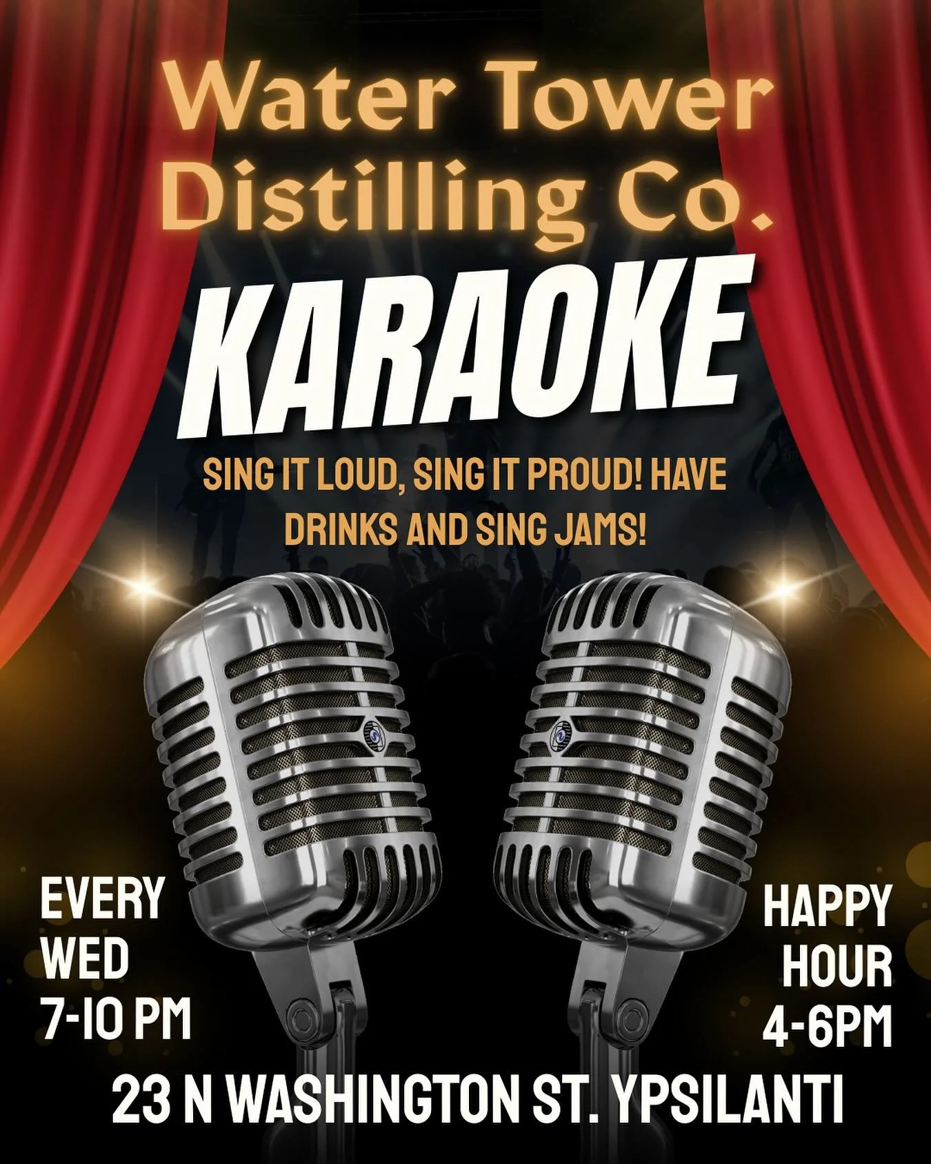 Karaoke Night happening tomorrow, and every Wednesday 7-10PM! Drink, sing, and shimmy! Free to perform, no cover. Happy Hour specials 4-6PM.

23 N Washington St. Downtown Ypsilanti

#watertowerdistilling #watertowerdistillingco #craftcocktails #cockt