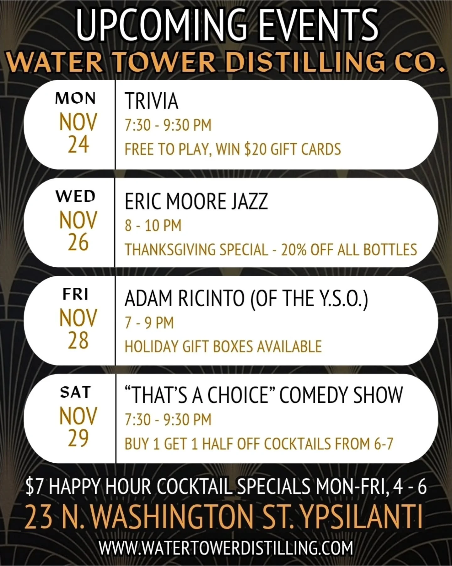 Visiting family on Thursday? We've got all bottles 20% off on Wednesday, come in and grab something that will make THAT uncle bearable!
We've also got our Holiday packs available Friday.
Did we mention the music and comedy?
It's going to be a good we