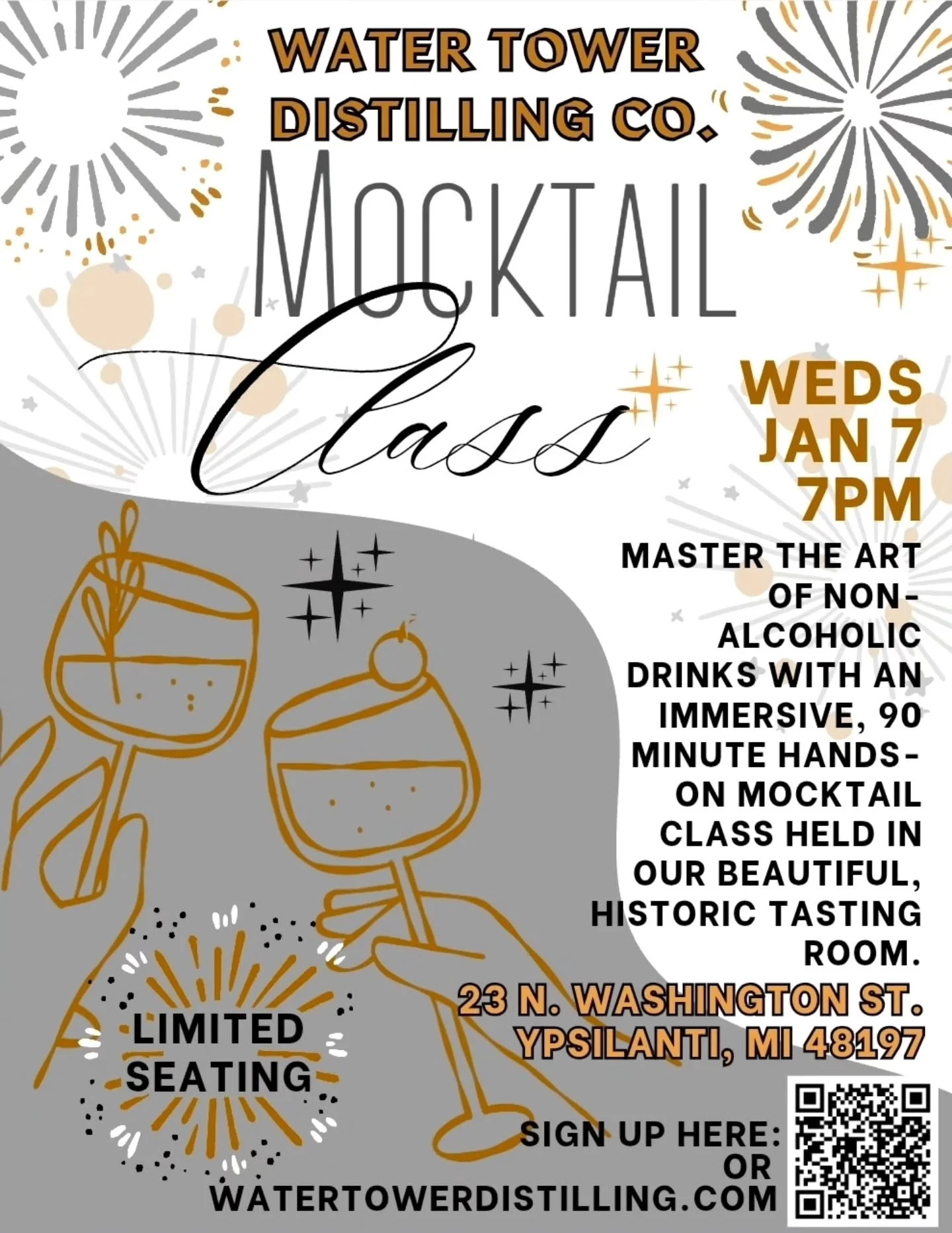 Introducing our first Mocktail Class! Limited seating available. $45
Elevate your hosting game and discover the vibrant world of non-alcoholic mixology at Water Tower Distilling Co. Whether you are participating in "Dry January," living a s