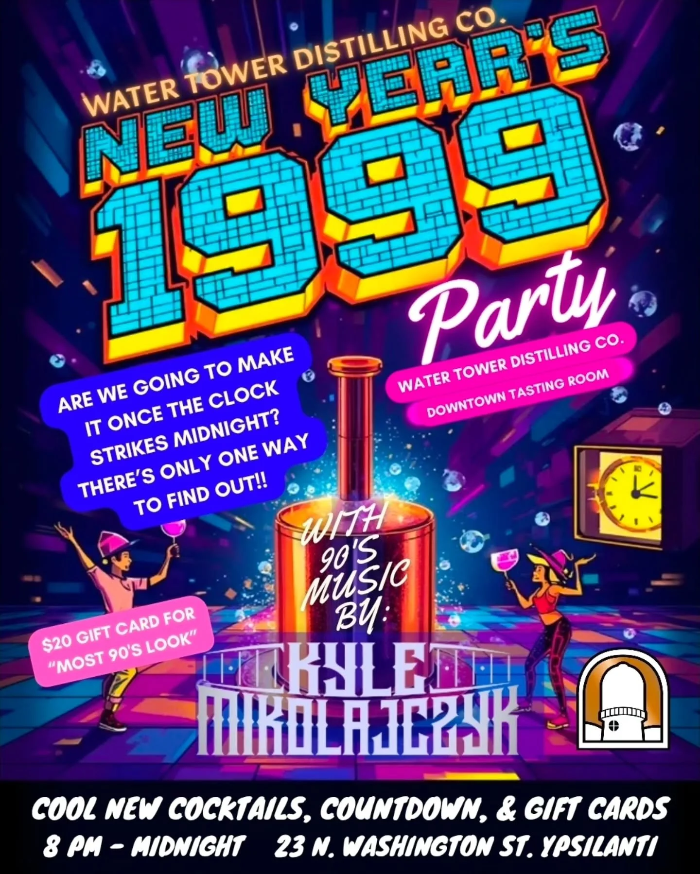 It's 1999 on New Year's Eve. Are we going to make it? Let's find out together! We've got 90's music with Kyle 313, Best Dressed Contest, and color-changing cocktails!