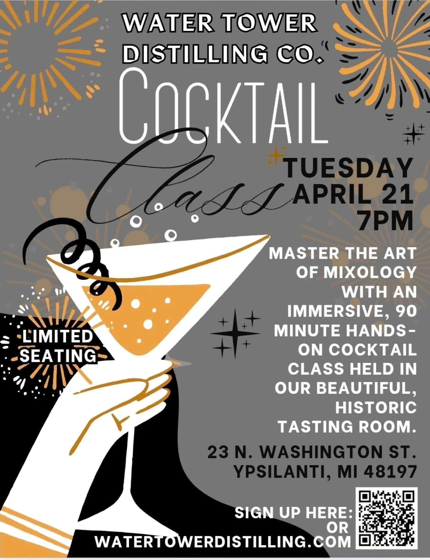 There are still a few spots left for Tuesday's Cocktail Class!
Sign up at watertowerdistilling.com/cocktailclasses
